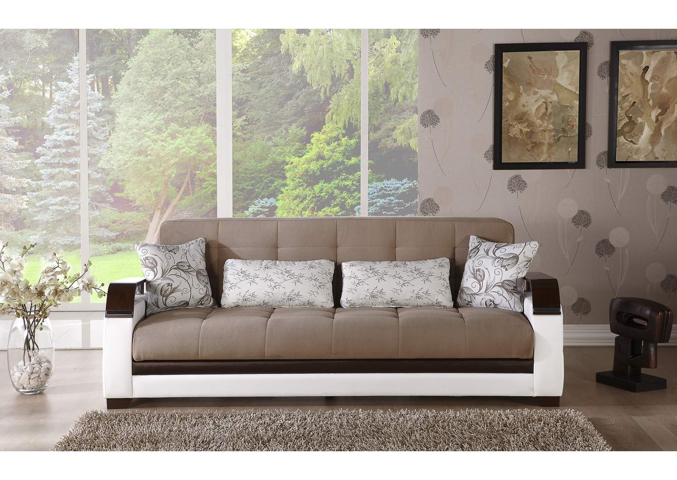 Natural Naomai Light Brown 3 Seat Sleeper Sofa,Hudson Furniture & Bedding