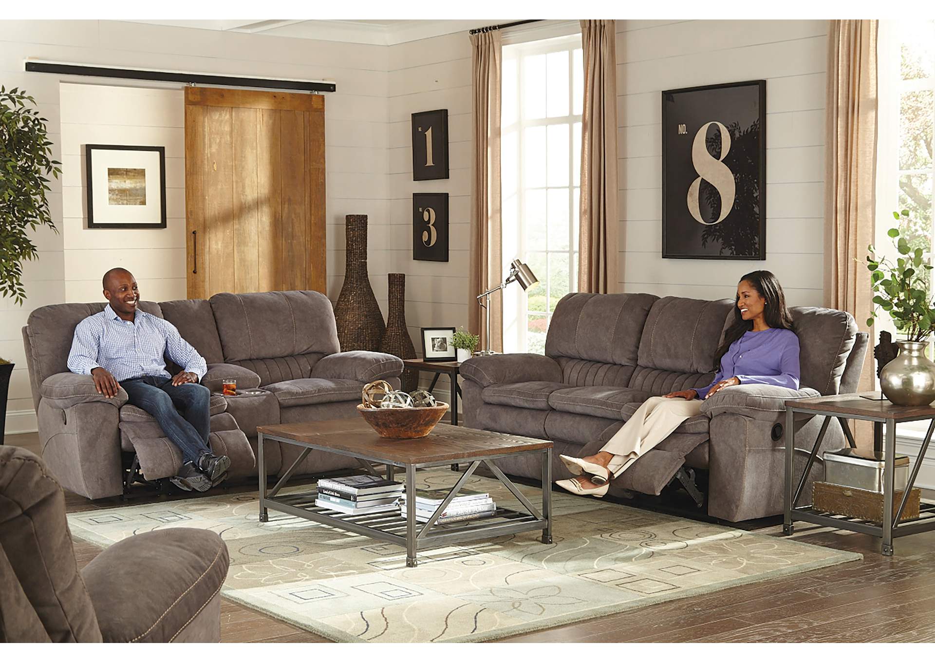 Graphite Lay Flat Reclining Console Loveseat w/Storage & Cupholders,Jackson Catnapper