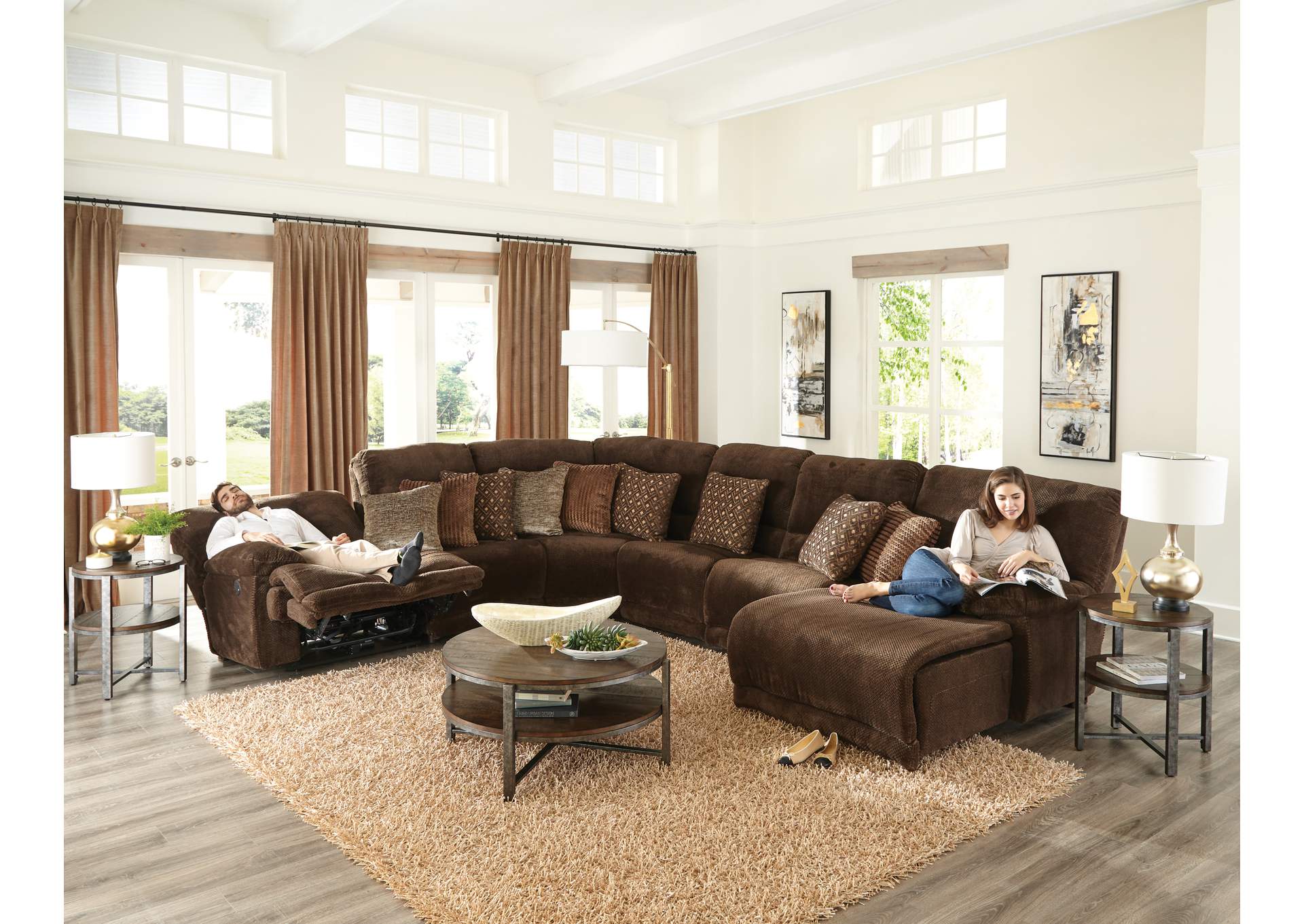 Burbank Chocolate Chaise Lay Flat Reclining Sectional,Jackson Catnapper
