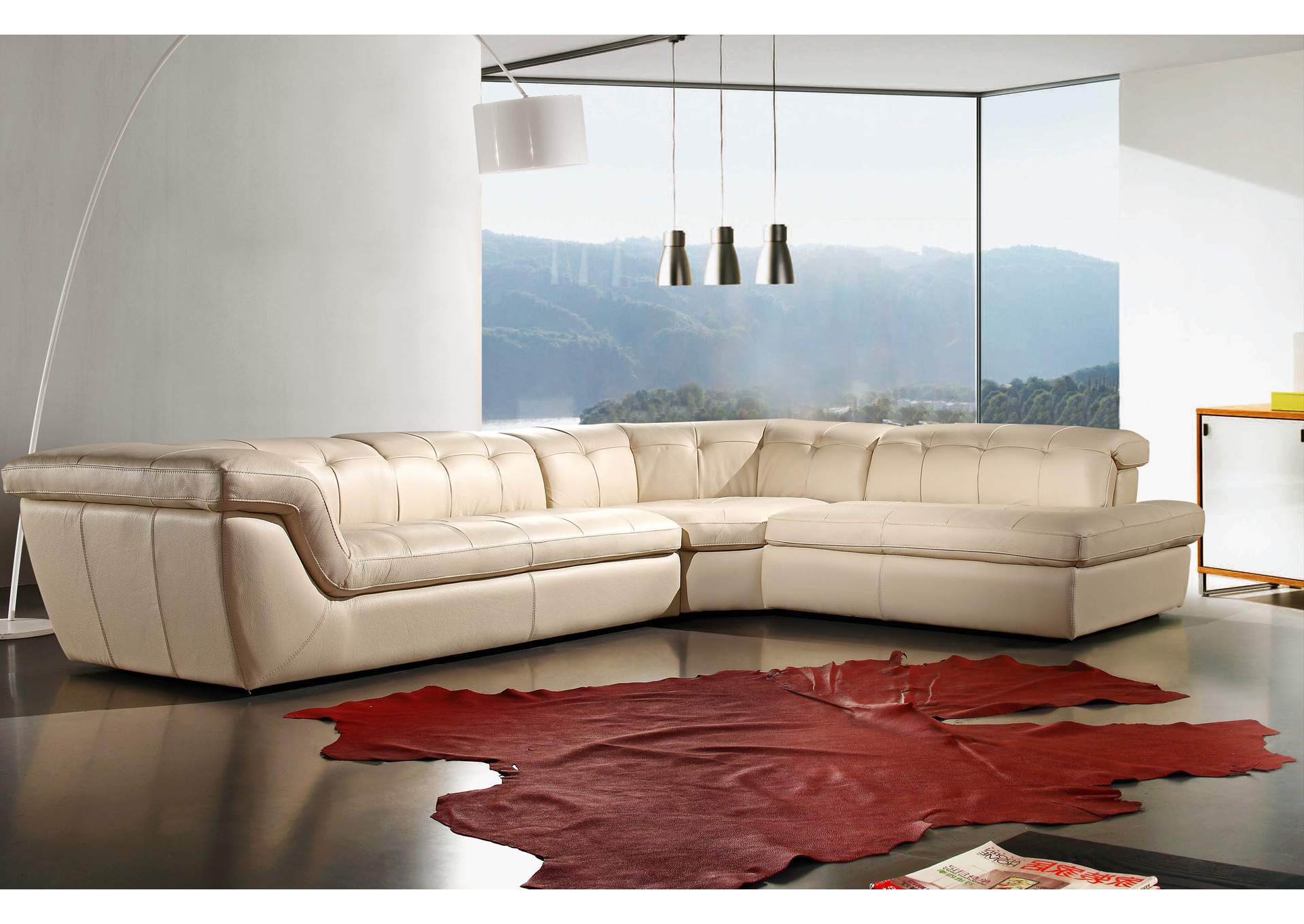 Italian Leather Sectional Beige Color, Italian Sectional Leather Sofa