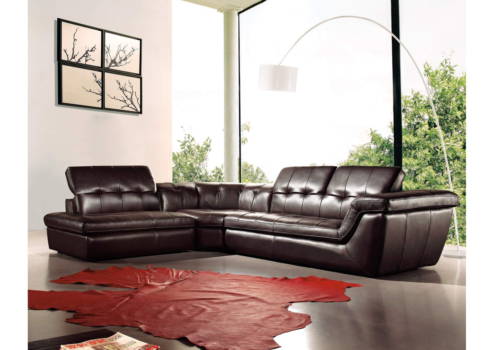 397 Italian Leather Sectional Chocolate Color in Left Hand Facing,J&M Furniture