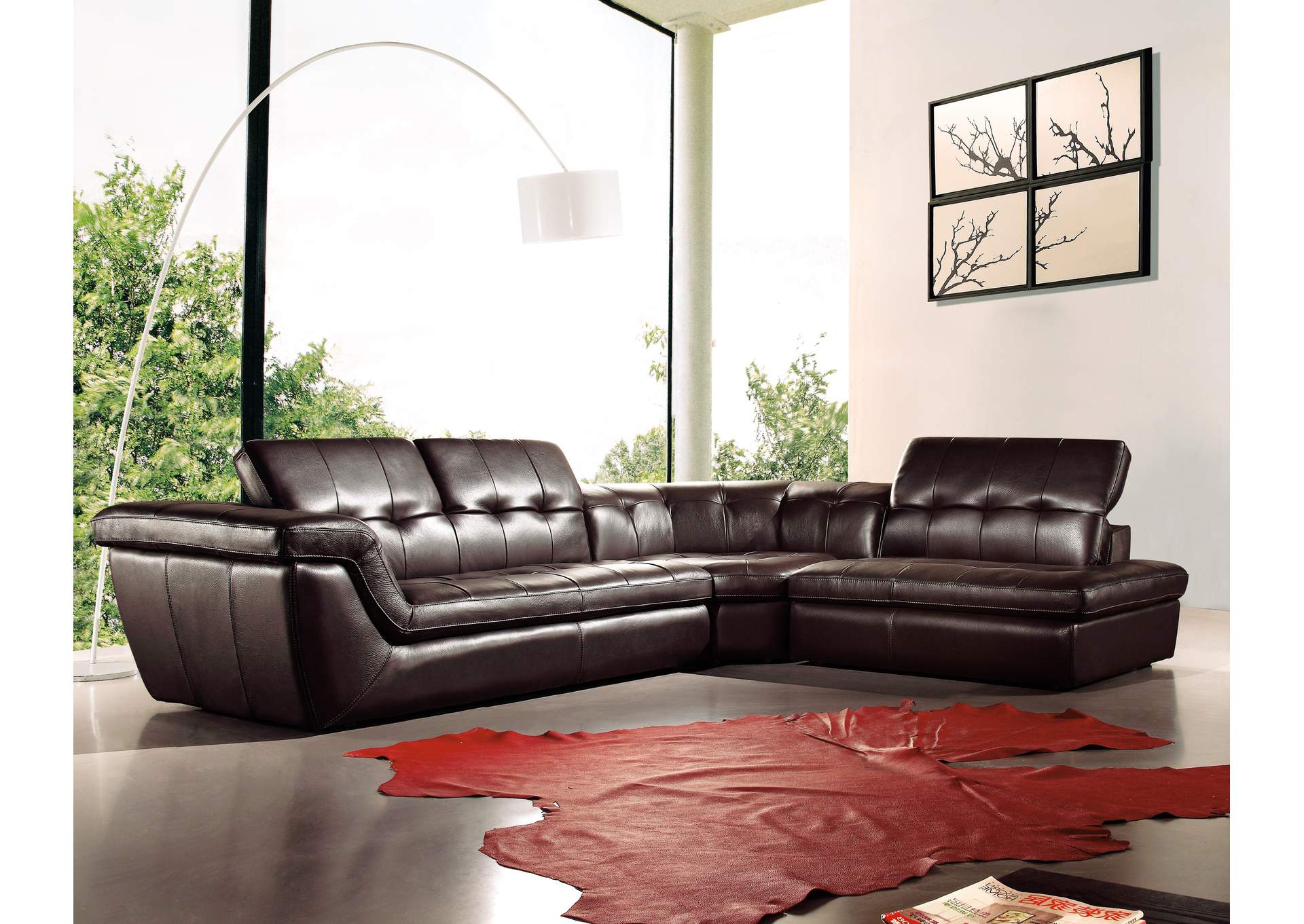 397 Italian Leather Sectional Chocolate Color in Right Hand Facing,J&M Furniture