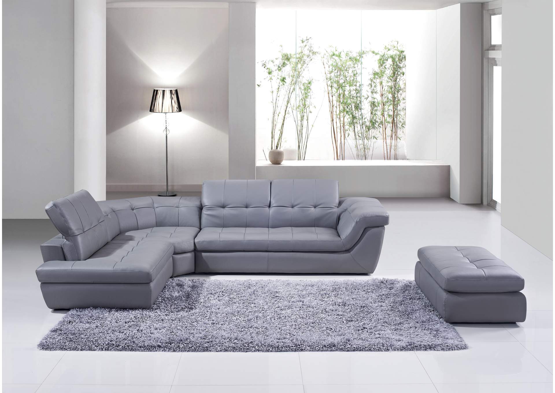 397 Italian Leather Sectional Grey, Italian Leather Sectional With Chaise