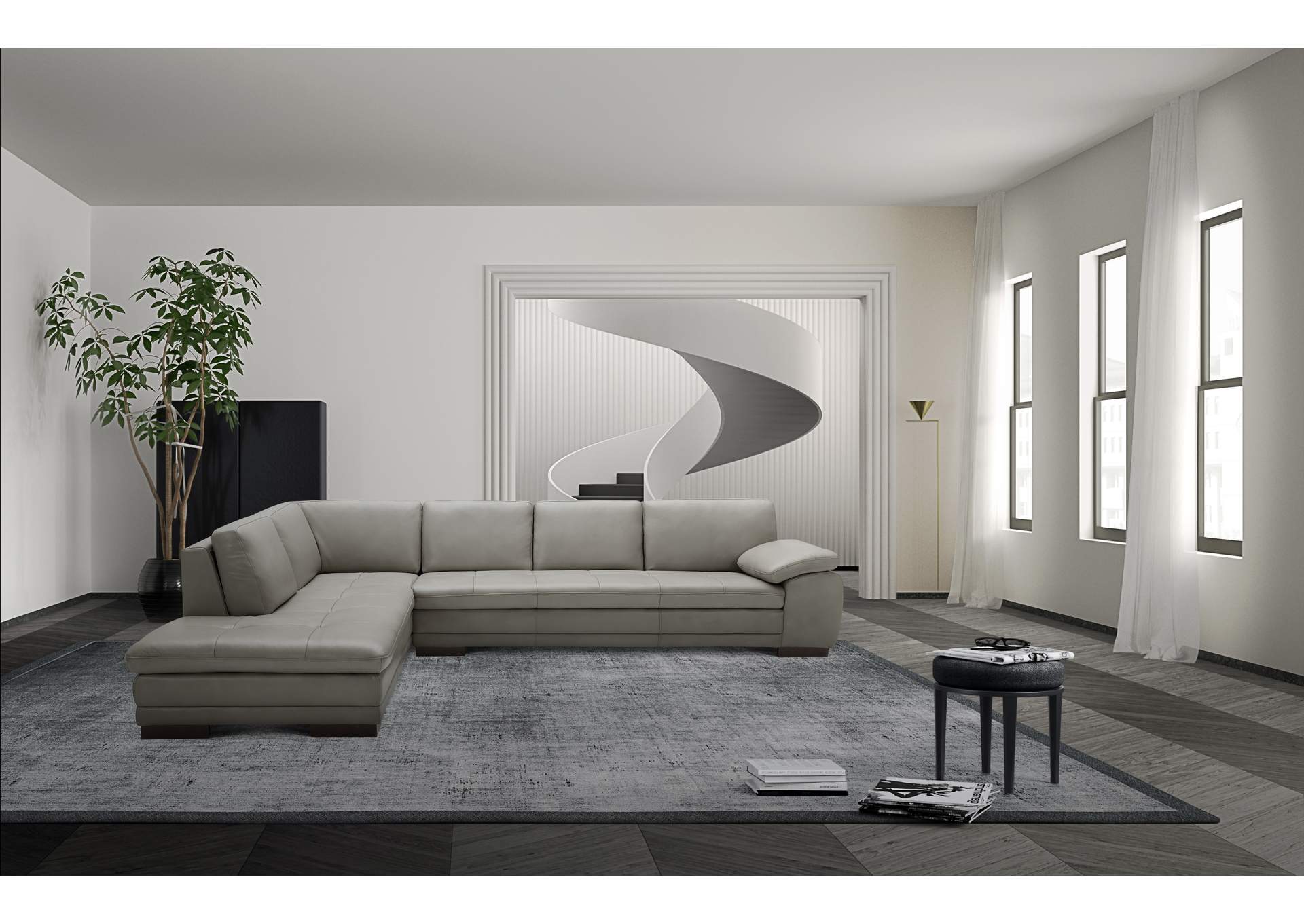 625 Italian Leather Sectional Grey in Left Hand Facing,J&M Furniture