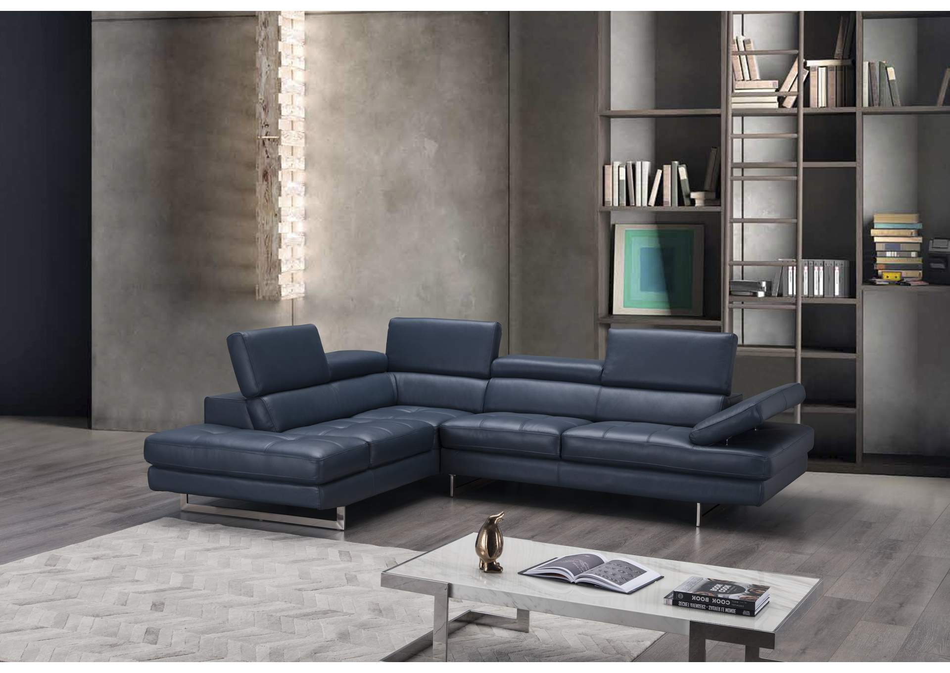 A761 Italian Leather Sectional Blue In Left Hand Facing,J&M Furniture