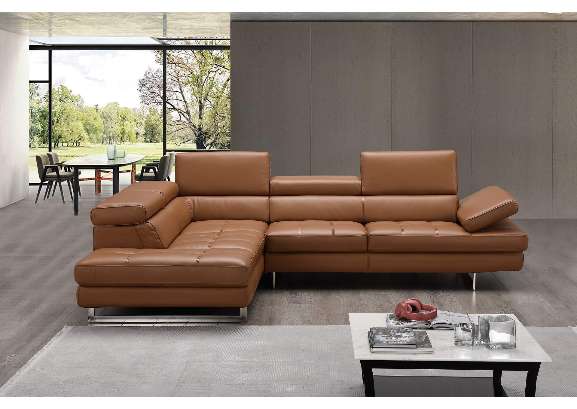 A761 Italian Leather Sectional Caramel In Left Hand Facing,J&M Furniture