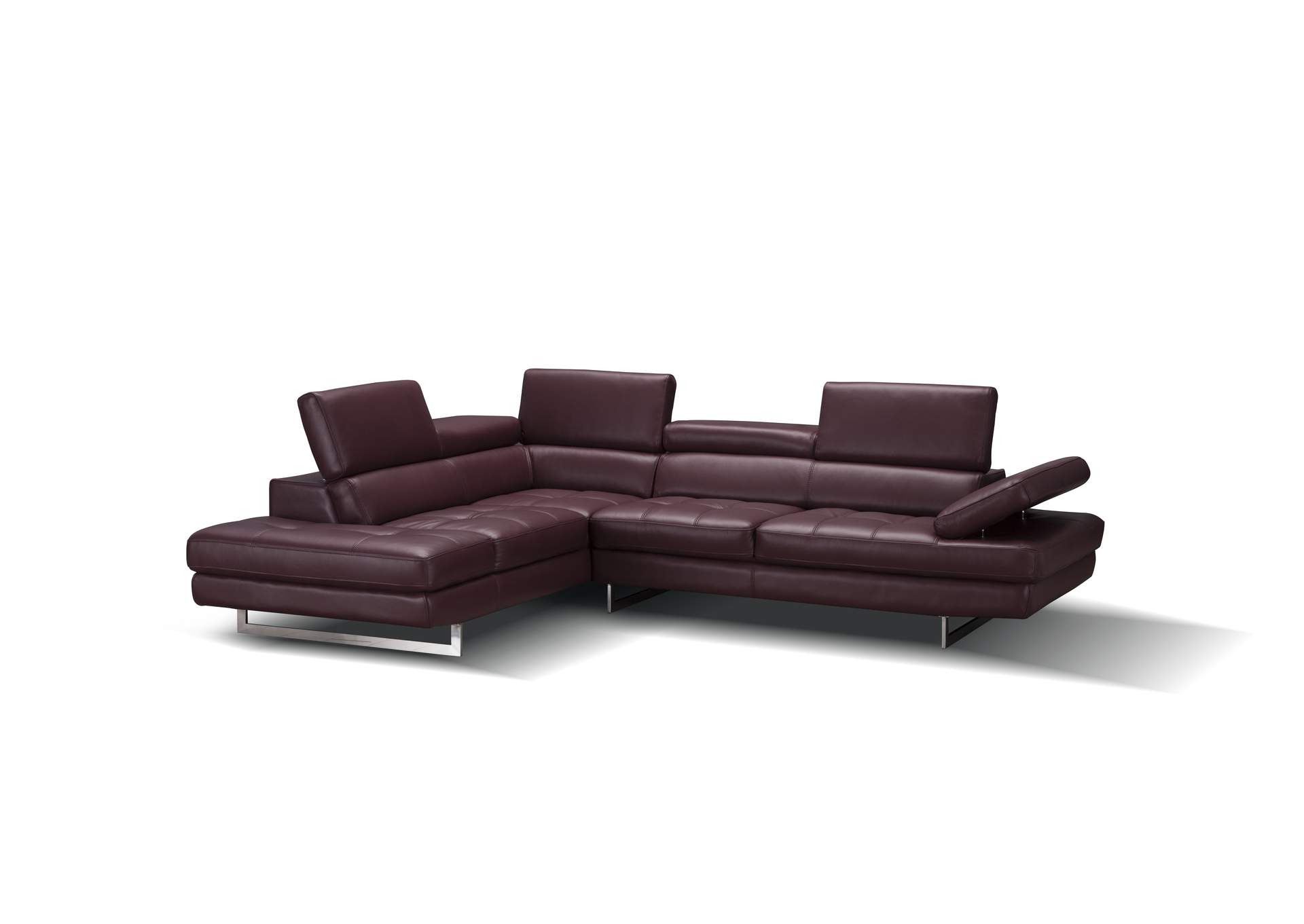 A761 Italian Leather Sectional Maroon In Left Hand Facing,J&M Furniture