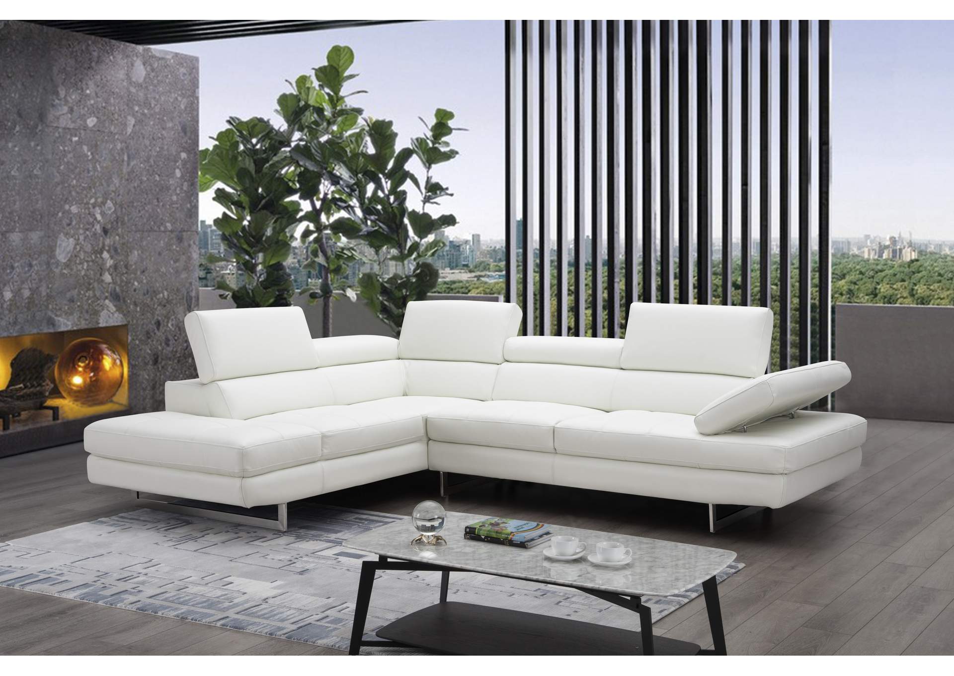 A761 Italian Leather Sectional White In Left Hand Facing,J&M Furniture
