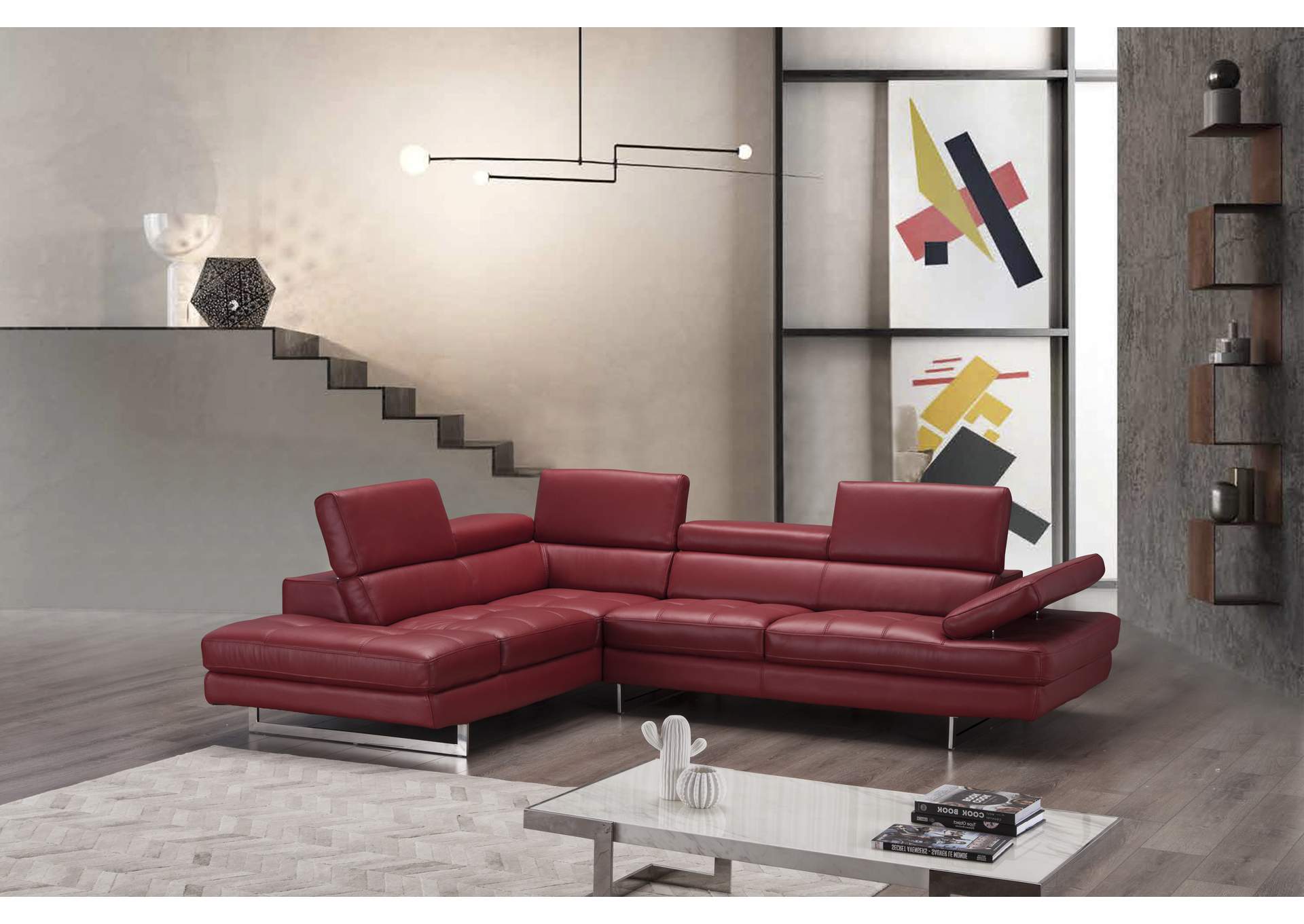 A761 Italian Leather Sectional Red In Left Hand Facing,J&M Furniture