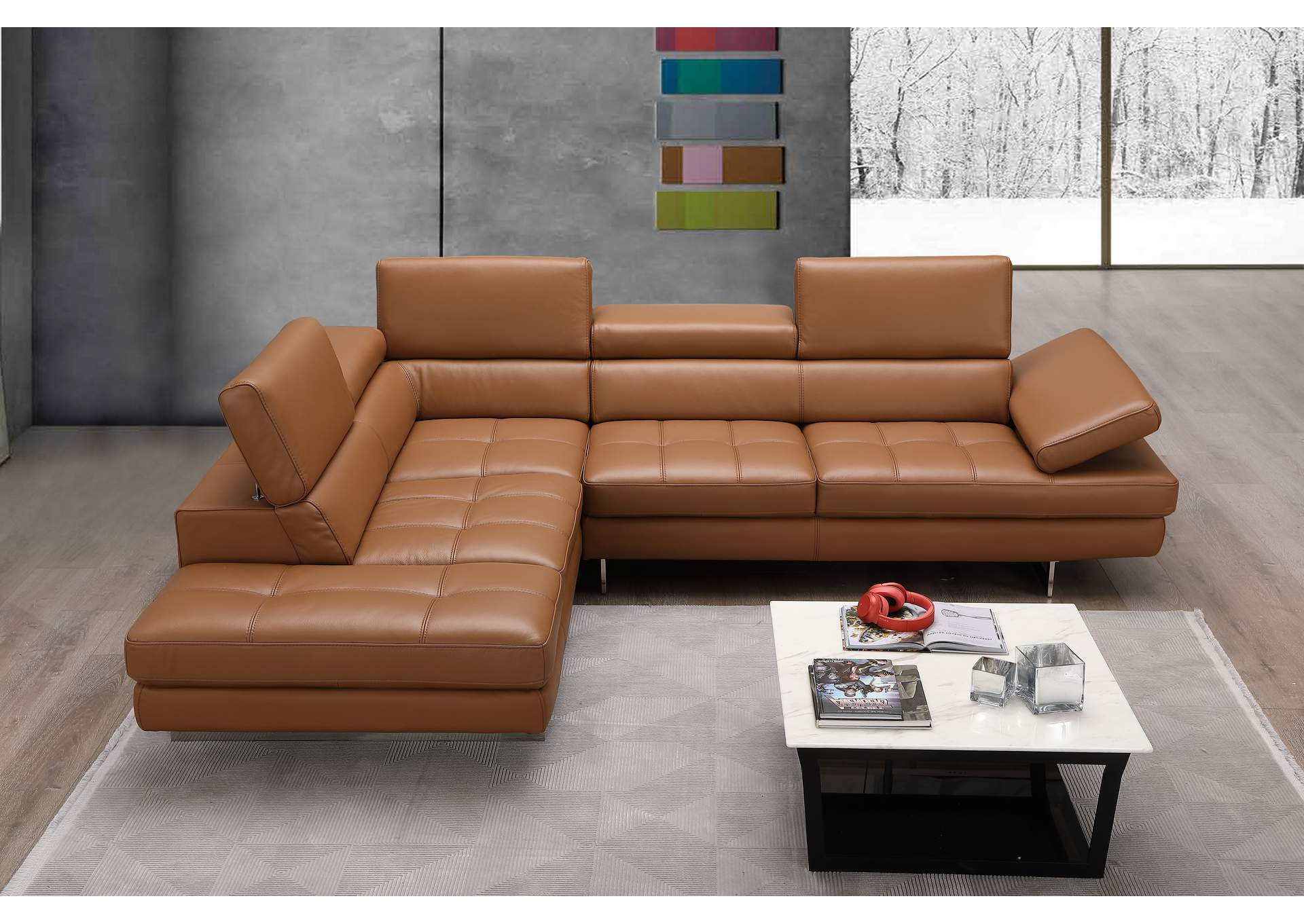 A761 Italian Leather Sectional Caramel In Left Hand Facing,J&M Furniture