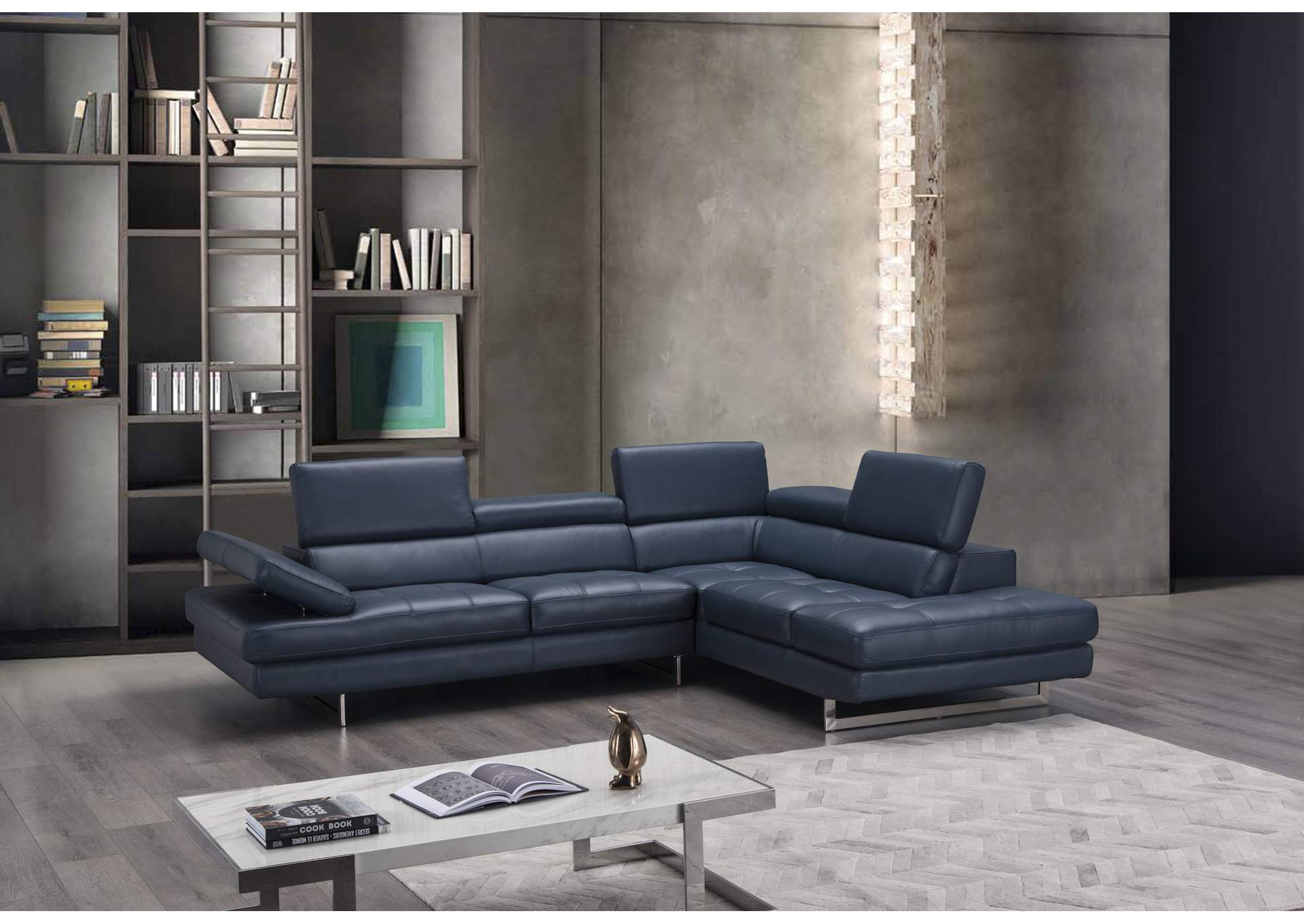 A761 Italian Leather Sectional Blue In Right Hand Facing,J&M Furniture