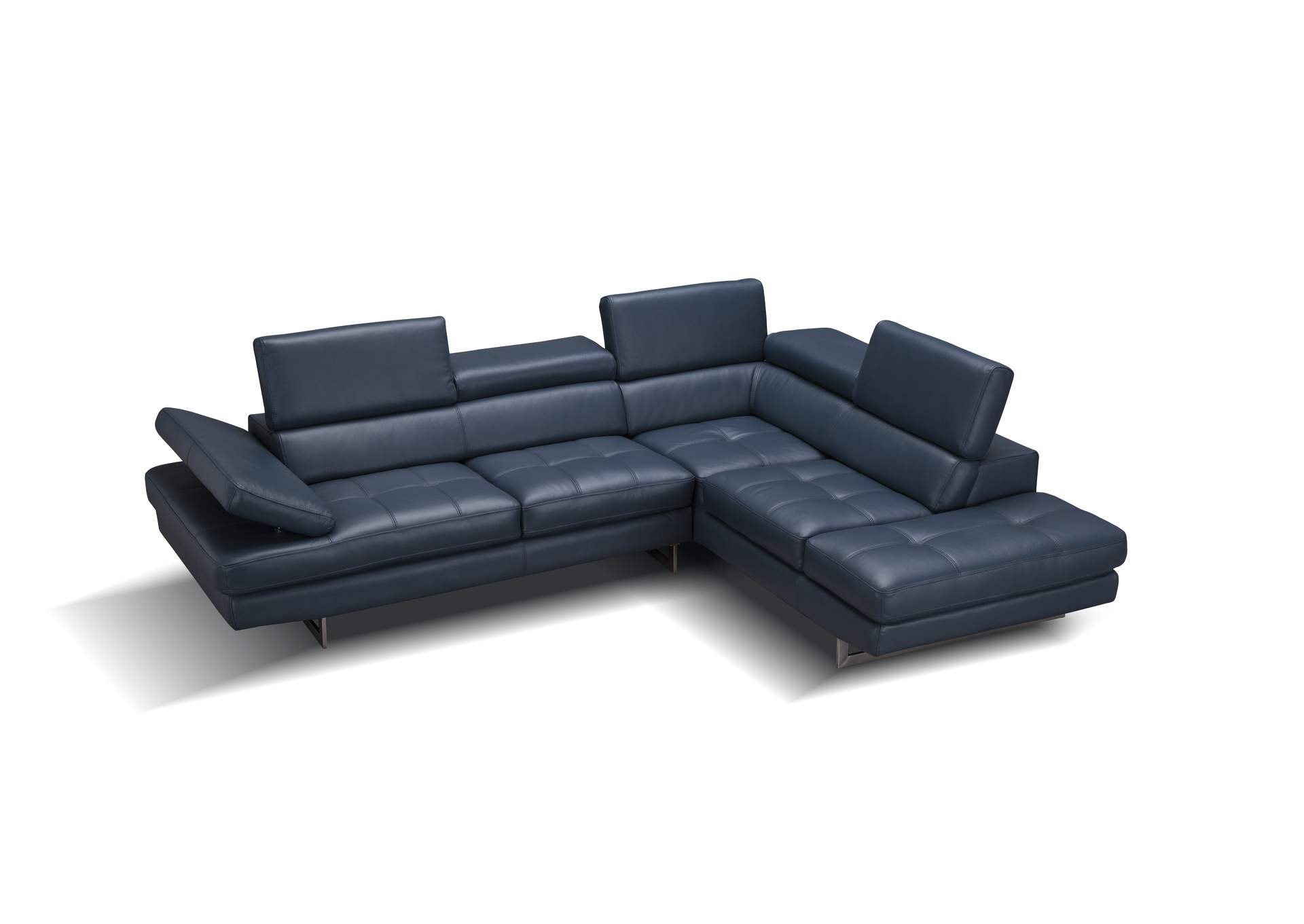 A761 Italian Leather Sectional Blue In Right Hand Facing,J&M Furniture