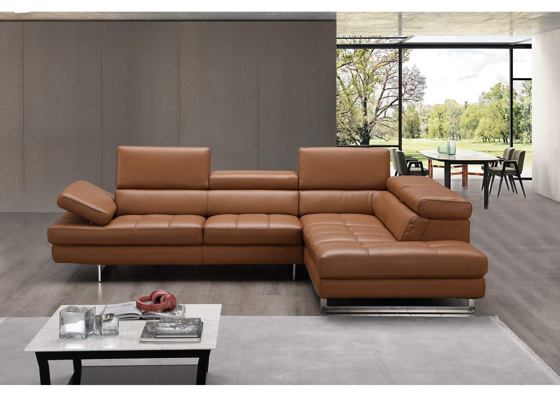 A761 Italian Leather Sectional Caramel In Right Hand Facing,J&M Furniture