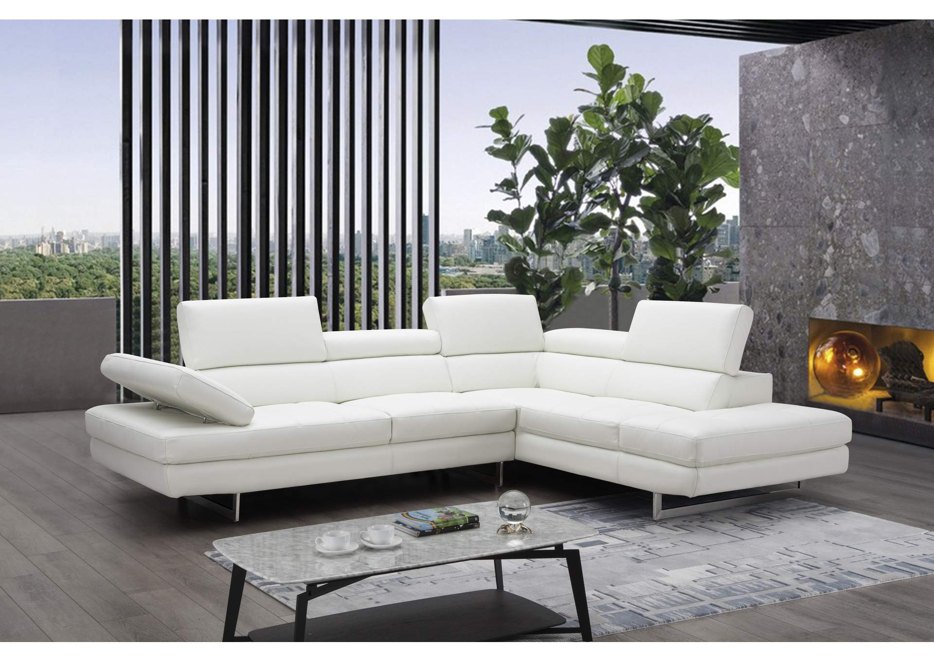 A761 Italian Leather Sectional White In Right Hand Facing,J&M Furniture