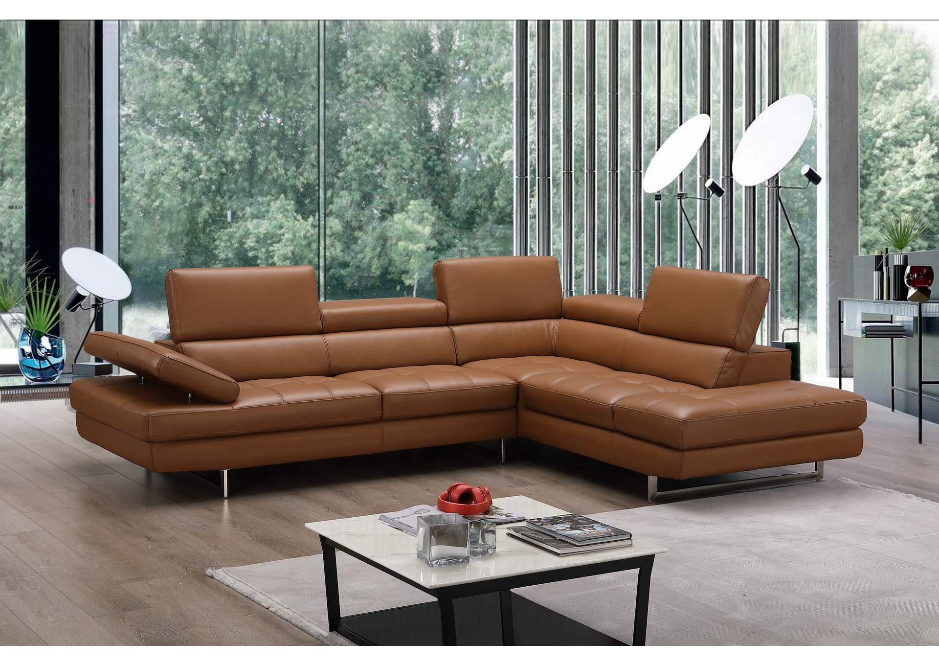 A761 Italian Leather Sectional Caramel In Right Hand Facing,J&M Furniture