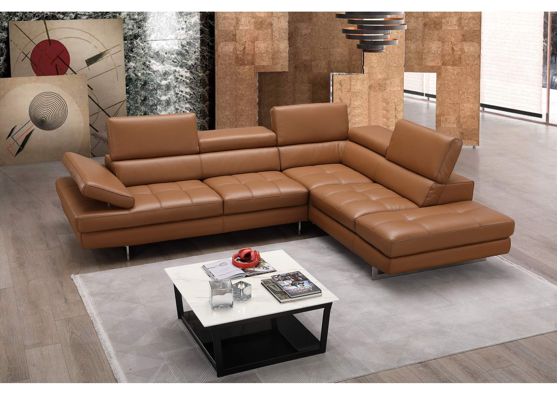 A761 Italian Leather Sectional Caramel, Caramel Leather Sectional