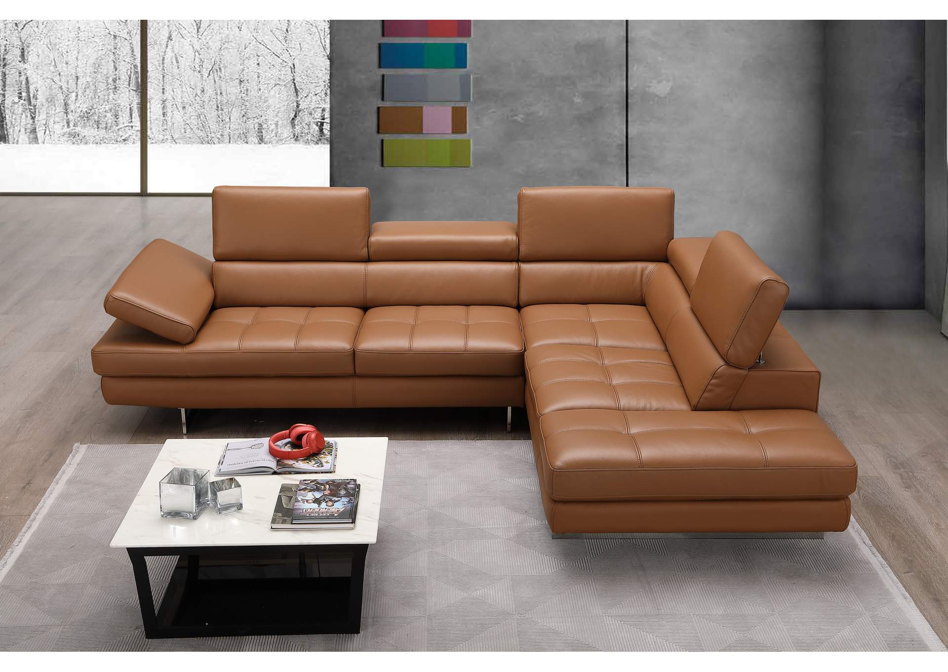 A761 Italian Leather Sectional Caramel In Right Hand Facing,J&M Furniture