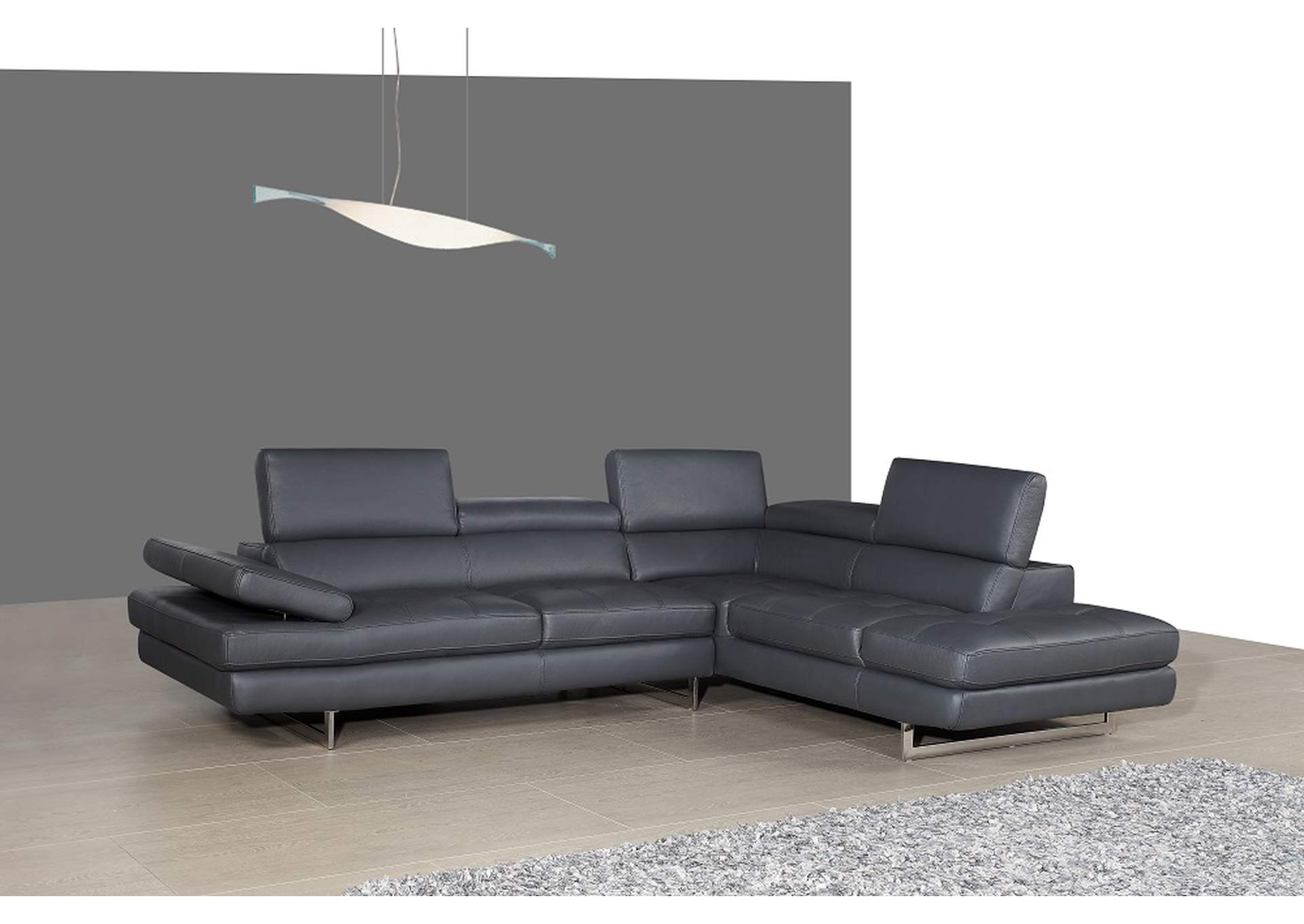 A761 Italian Leather Sectional Slate Grey In Right Hand Facing,J&M Furniture