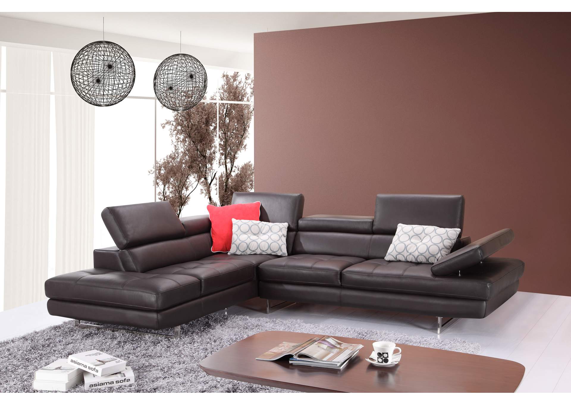 A761 Italian Leather Sectional Slate Coffee In Left Hand Facing,J&M Furniture