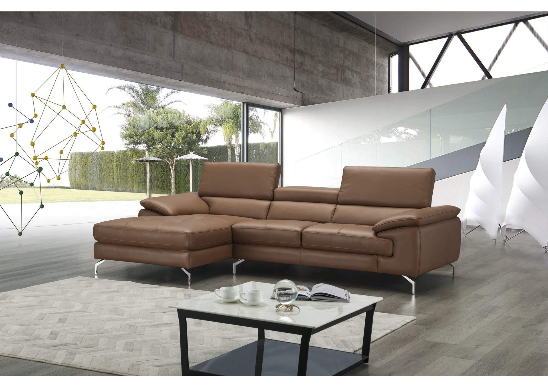 A973B Italian Leather Mini Sectional Left Facing Chaise In Caramel,J&M Furniture