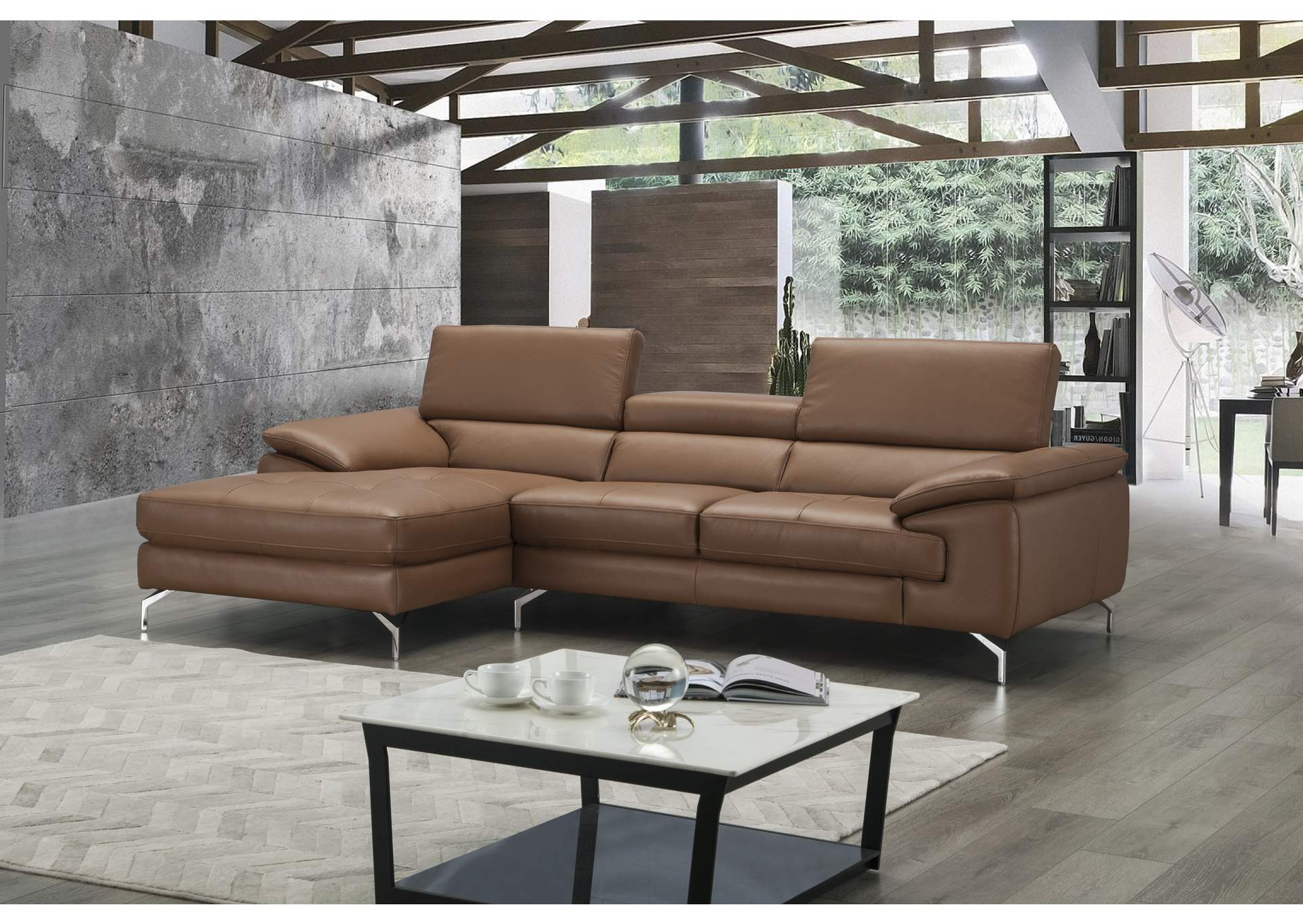 A973B Italian Leather Mini Sectional Left Facing Chaise In Caramel,J&M Furniture