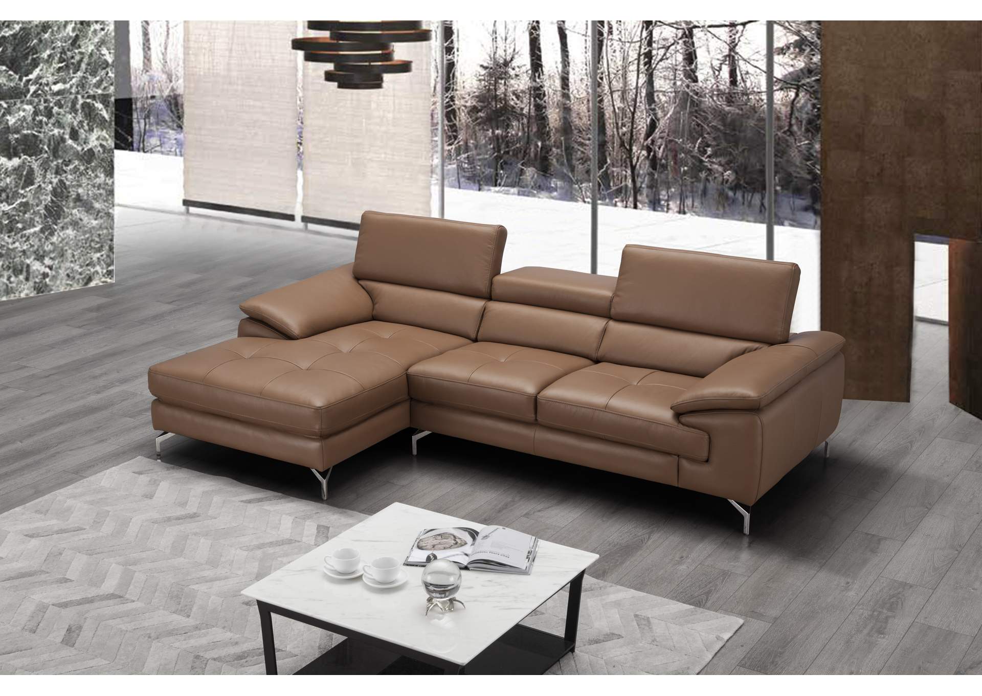 A973B Italian Leather Mini Sectional Left Facing Chaise In Caramel,J&M Furniture