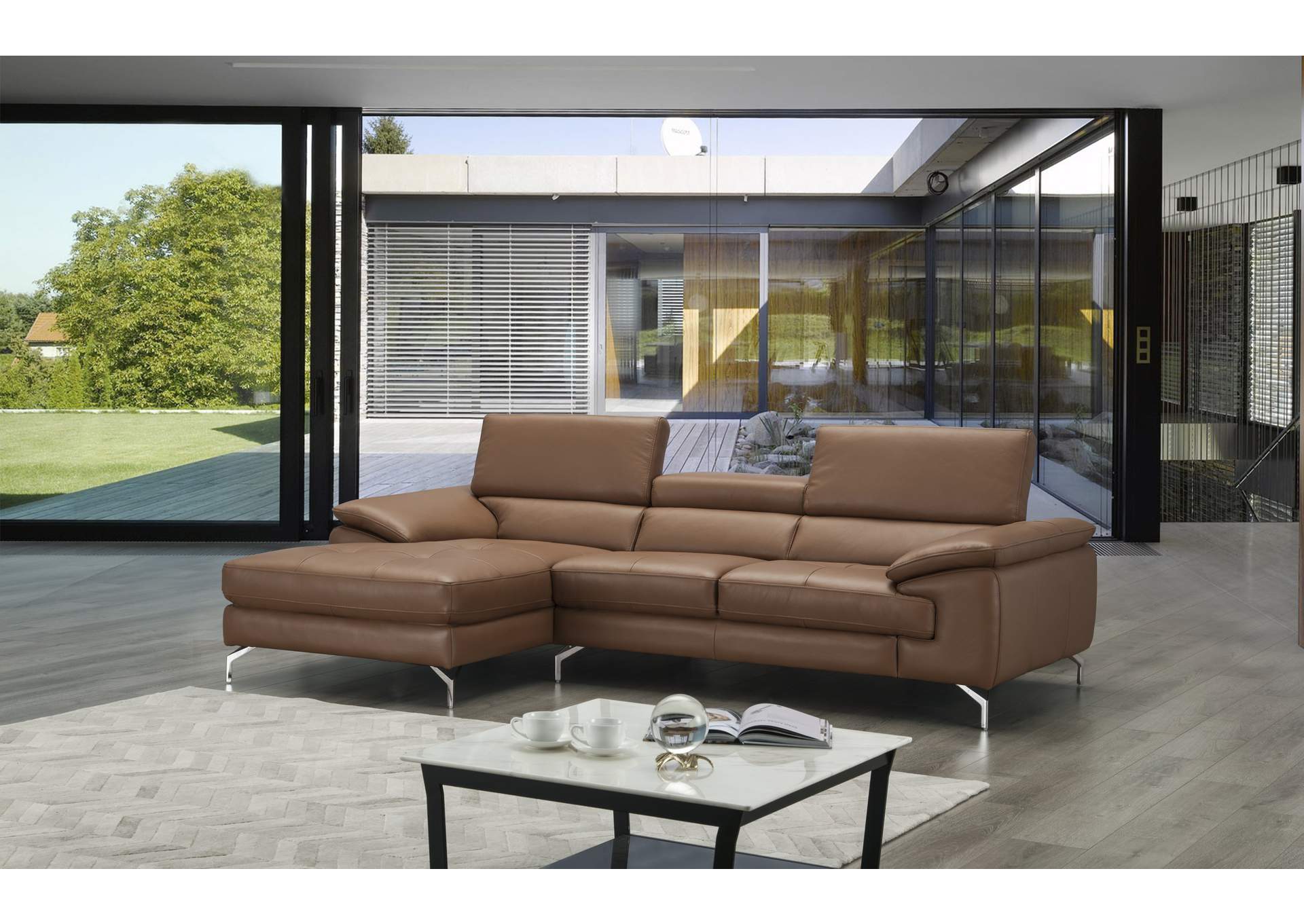 A973B Italian Leather Mini Sectional Left Facing Chaise In Caramel,J&M Furniture