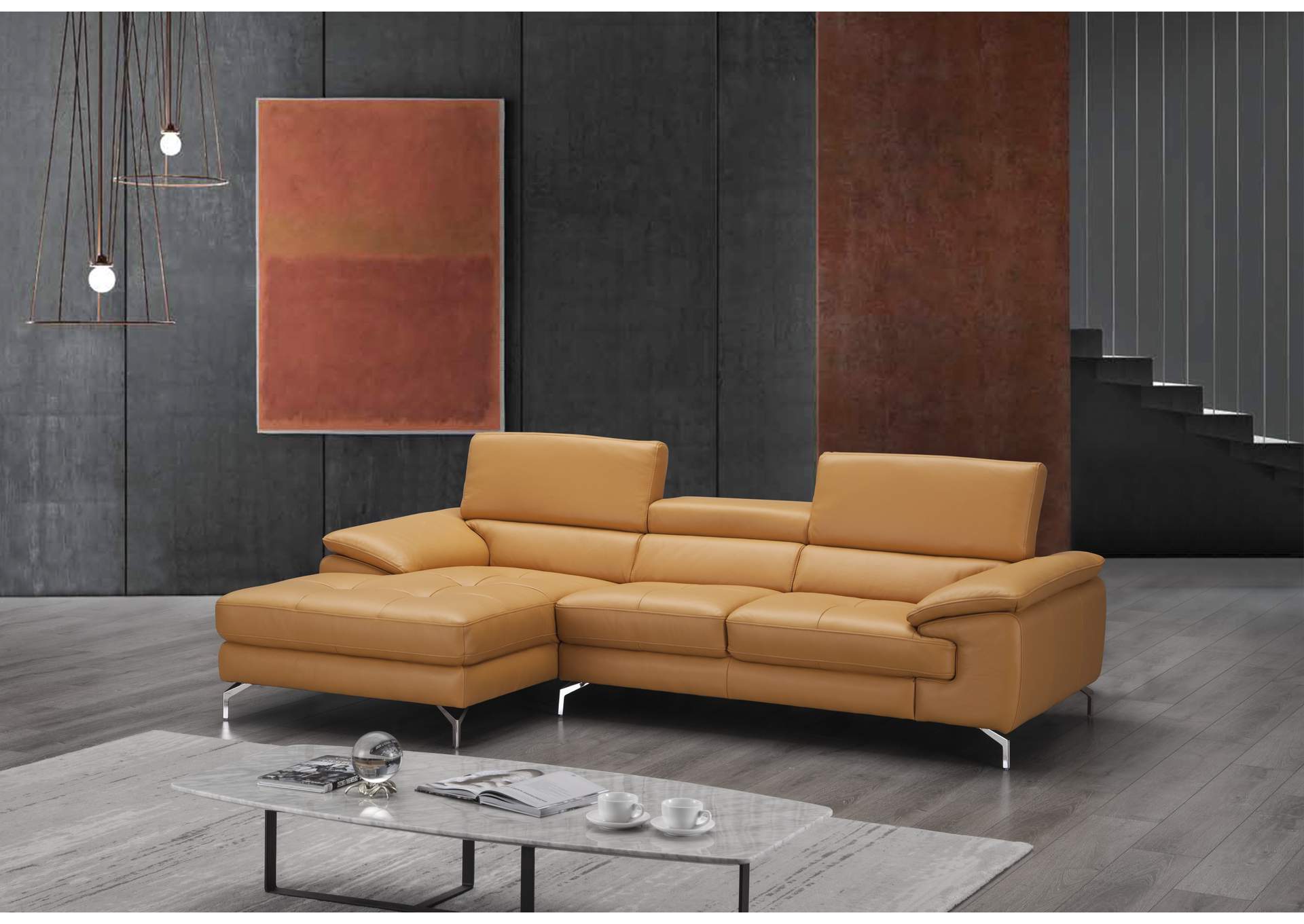 A973B Italian Leather Mini Sectional Left Facing Chaise In Freesia,J&M Furniture