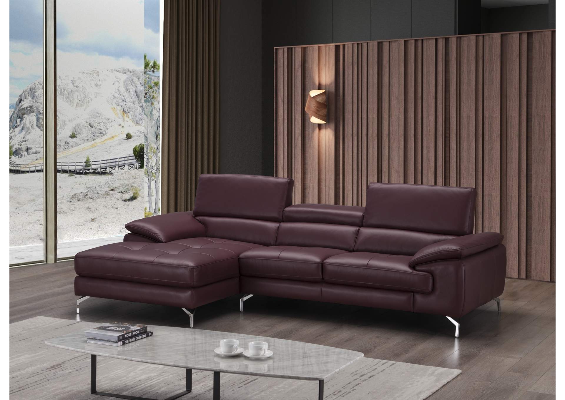 A973B Italian Leather Mini Sectional Left Facing Chaise In Maroon,J&M Furniture