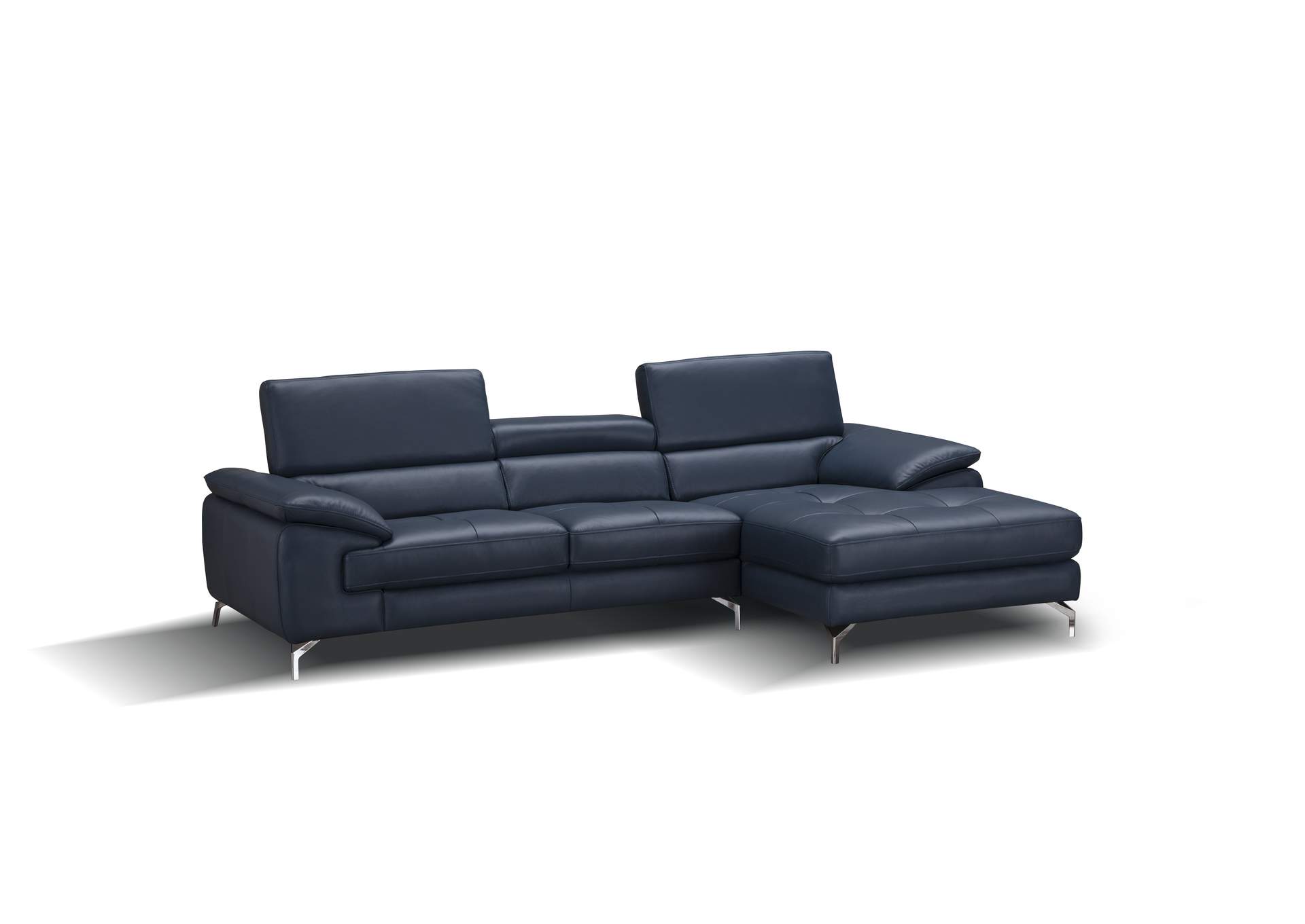 A973B Italian Leather Mini Sectional Right Facing Chaise In Blue,J&M Furniture