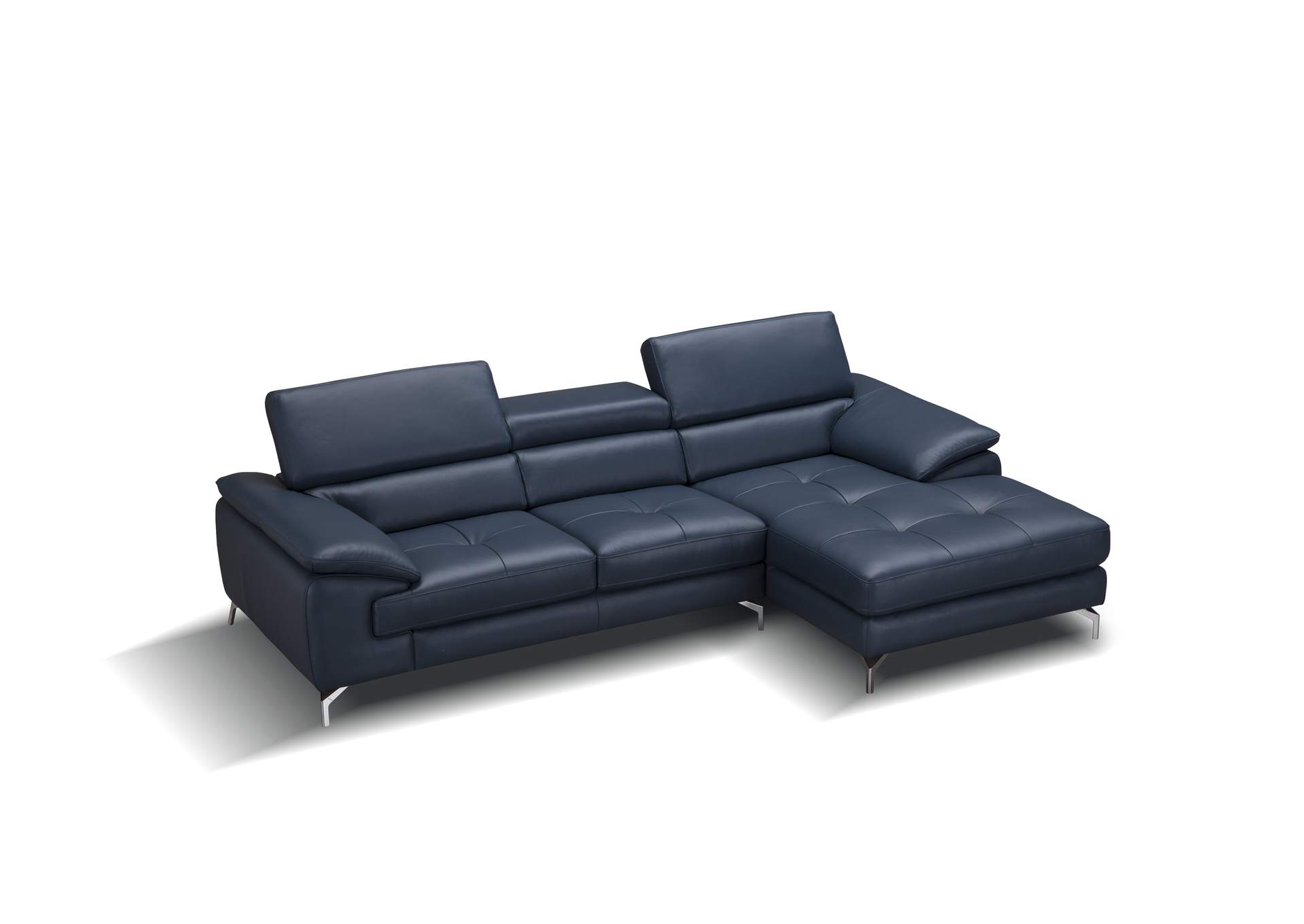 A973B Italian Leather Mini Sectional Right Facing Chaise In Blue,J&M Furniture