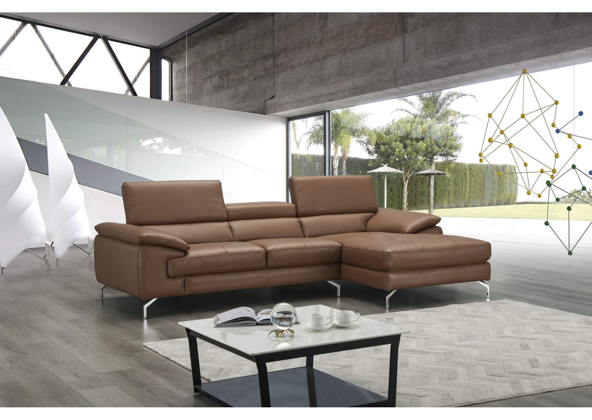 A973B Italian Leather Mini Sectional Right Facing Chaise In Caramel,J&M Furniture