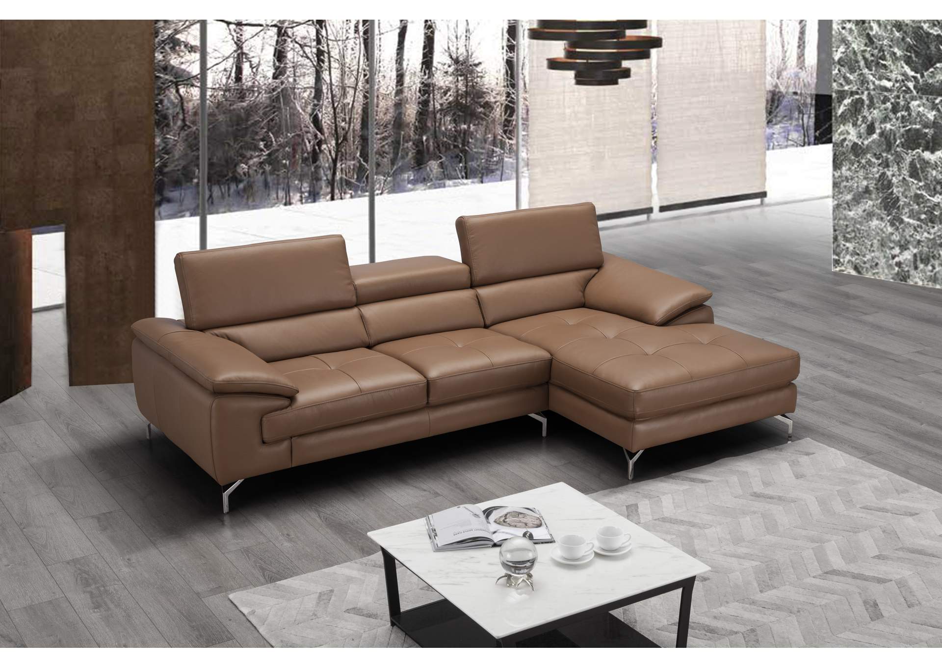 A973B Italian Leather Mini Sectional Right Facing Chaise In Caramel,J&M Furniture