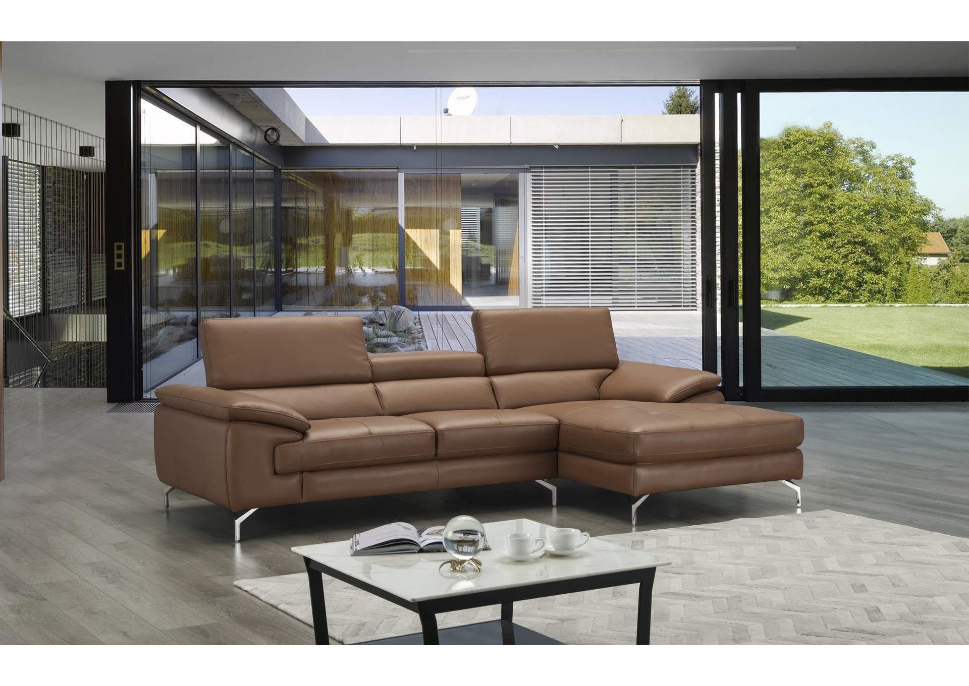 A973B Italian Leather Mini Sectional Right Facing Chaise In Caramel,J&M Furniture