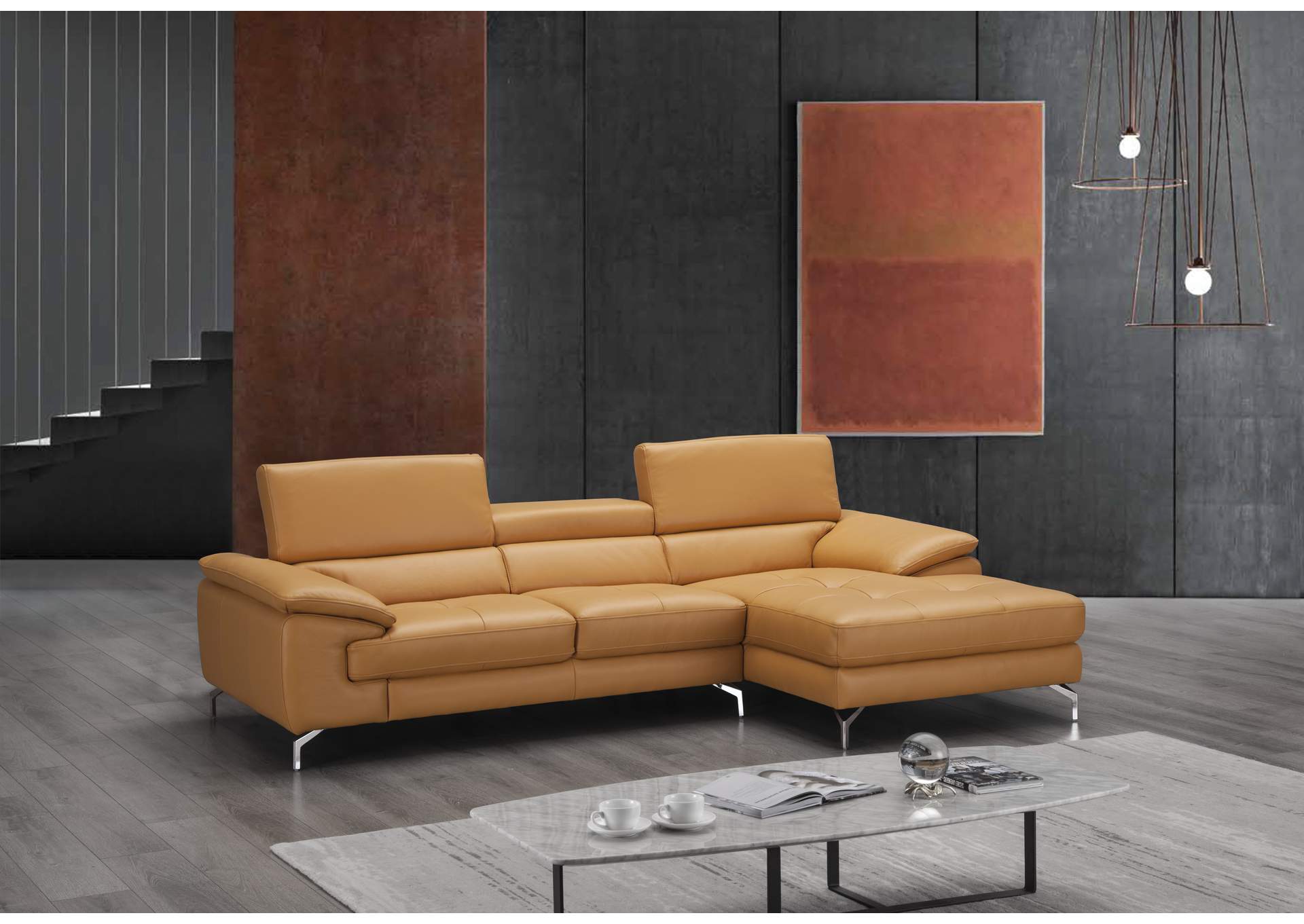 A973B Italian Leather Mini Sectional Right Facing Chaise In Freesia,J&M Furniture