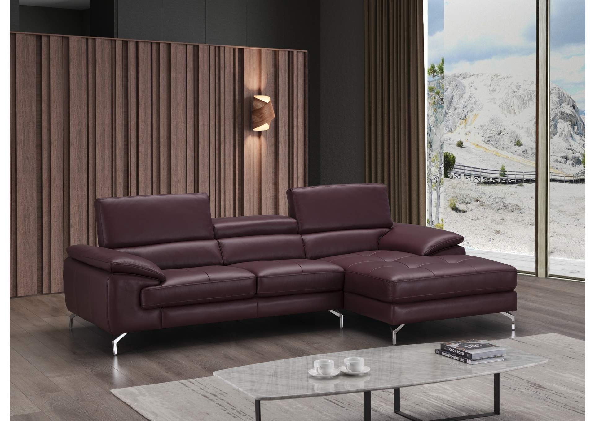 A973B Italian Leather Mini Sectional Right Facing Chaise In Maroon,J&M Furniture