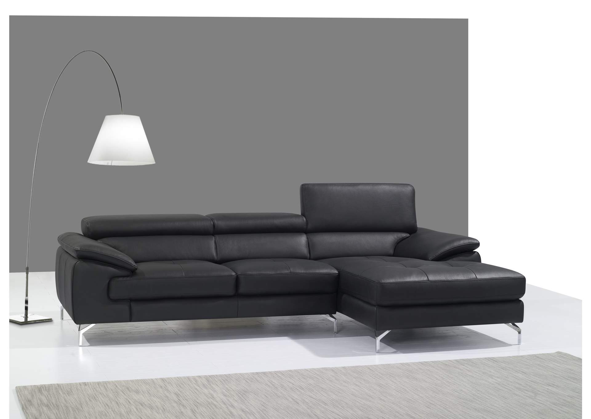 A973B Italian Leather Mini Sectional Right Facing Chaise in Black,J&M Furniture