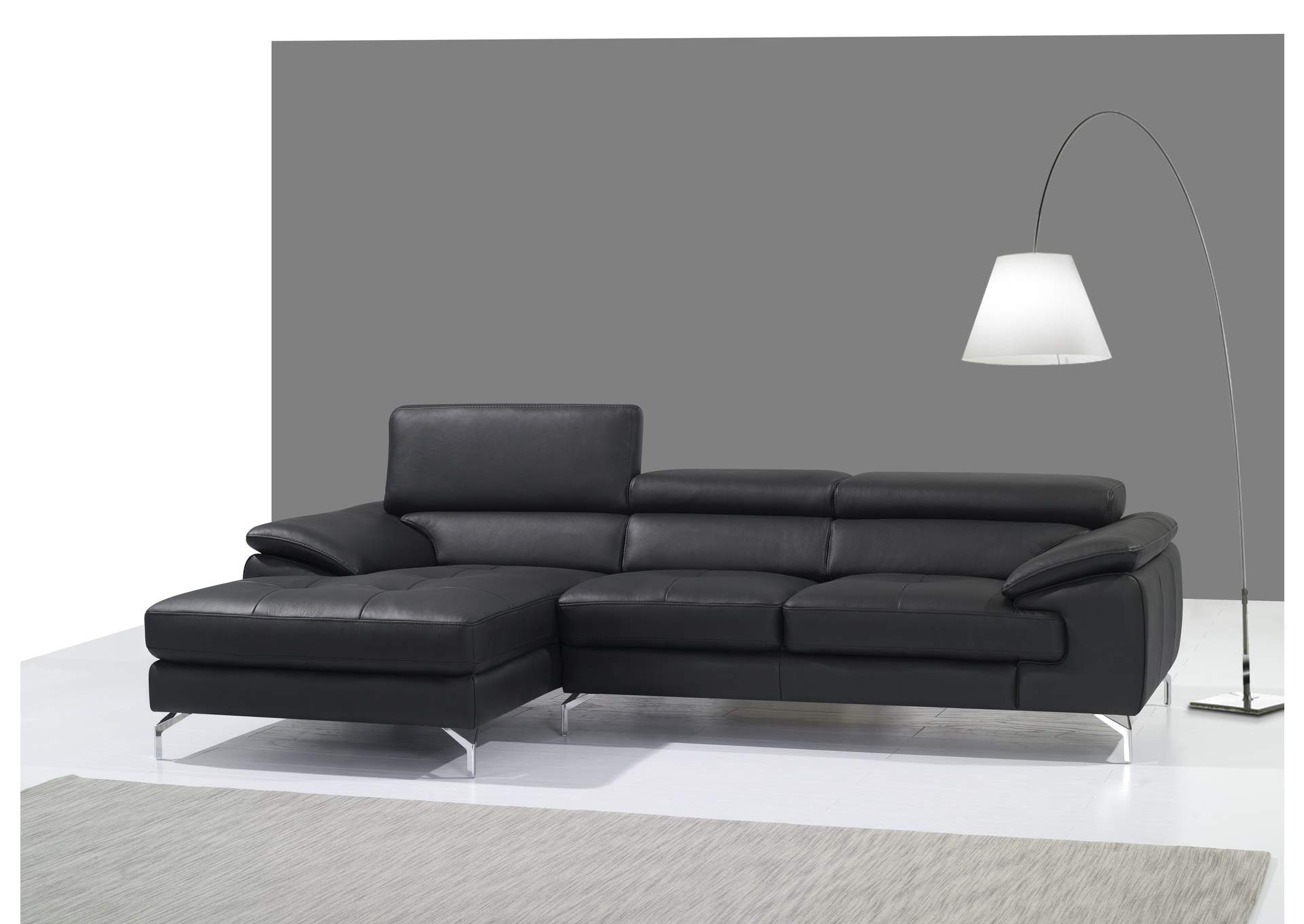 black leather sofa with chaise lounge