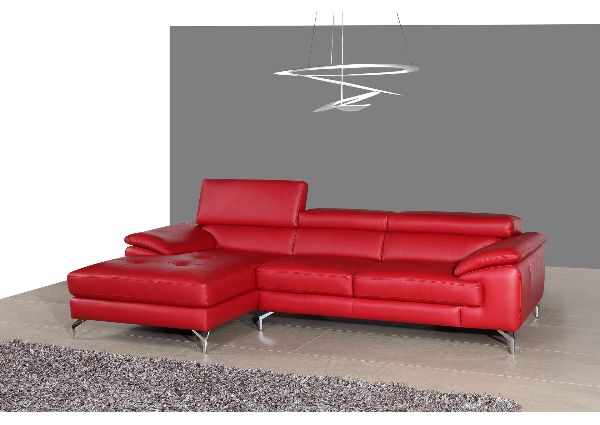 A973B Italian Leather Mini Sectional Left Facing Chaise in Red,J&M Furniture