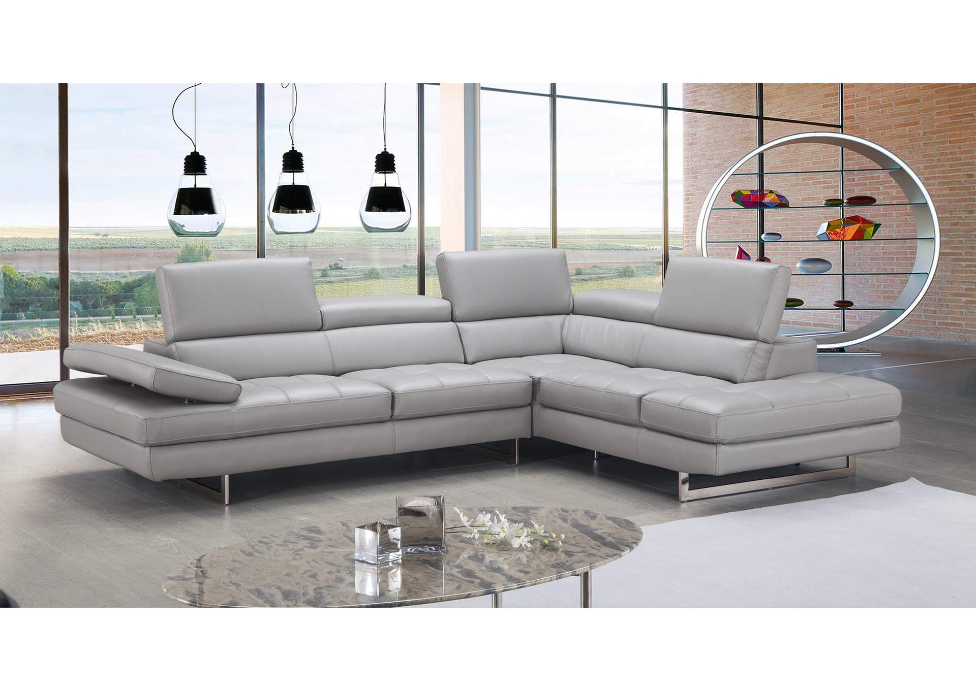 A761 Italian Leather Sectional Light Grey In Right Hand Facing,J&M Furniture