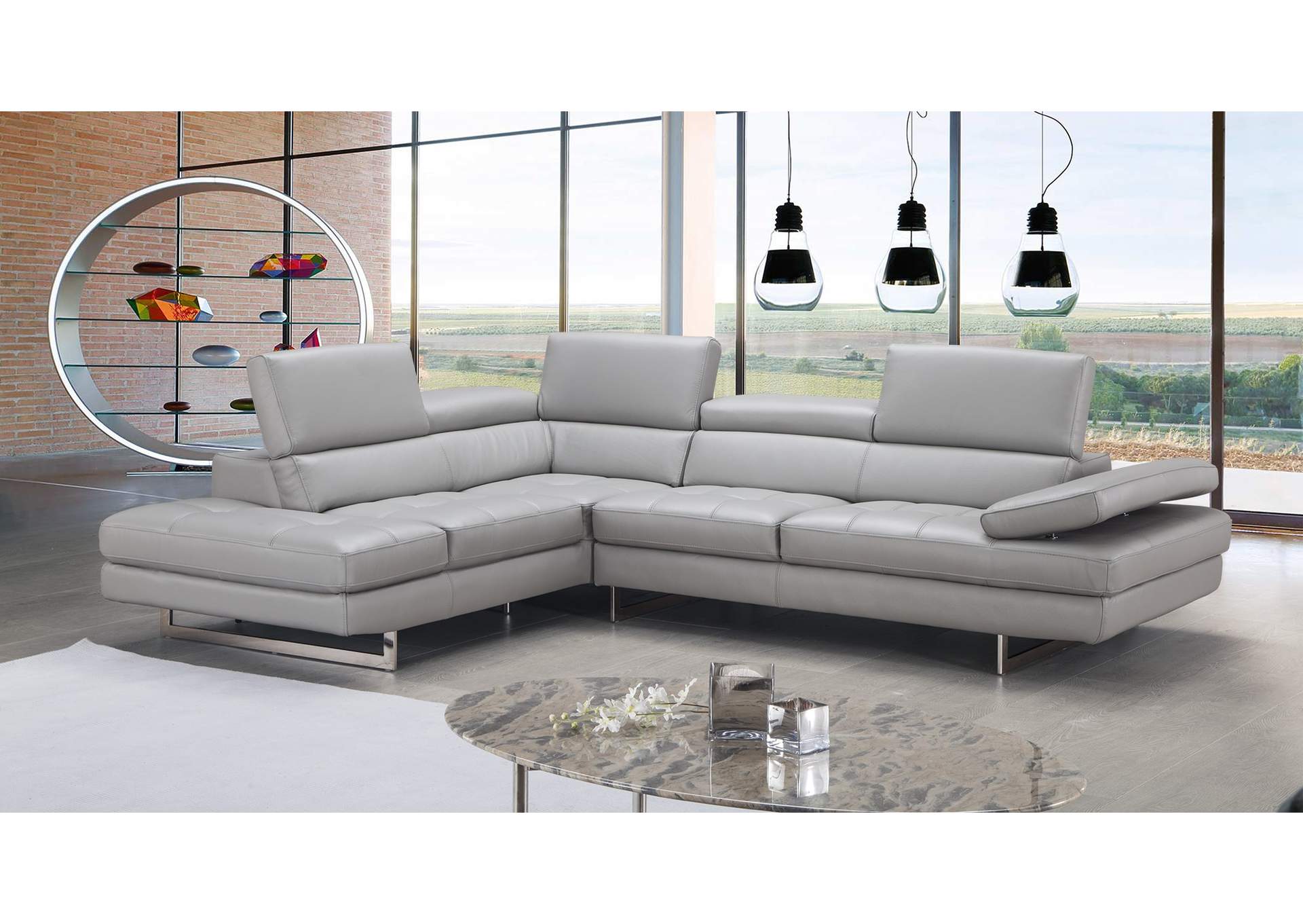 A761 Italian Leather Sectional Light Grey In Left Hand Facing,J&M Furniture