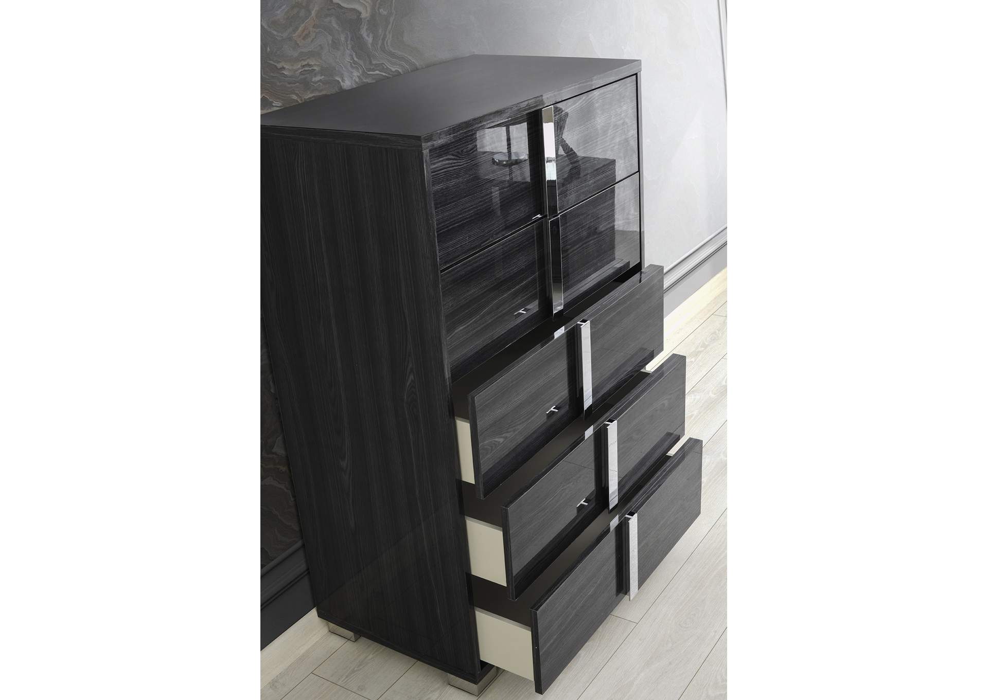 Giulia  Nightstand Right Facing In Glossy Gray,J&M Furniture