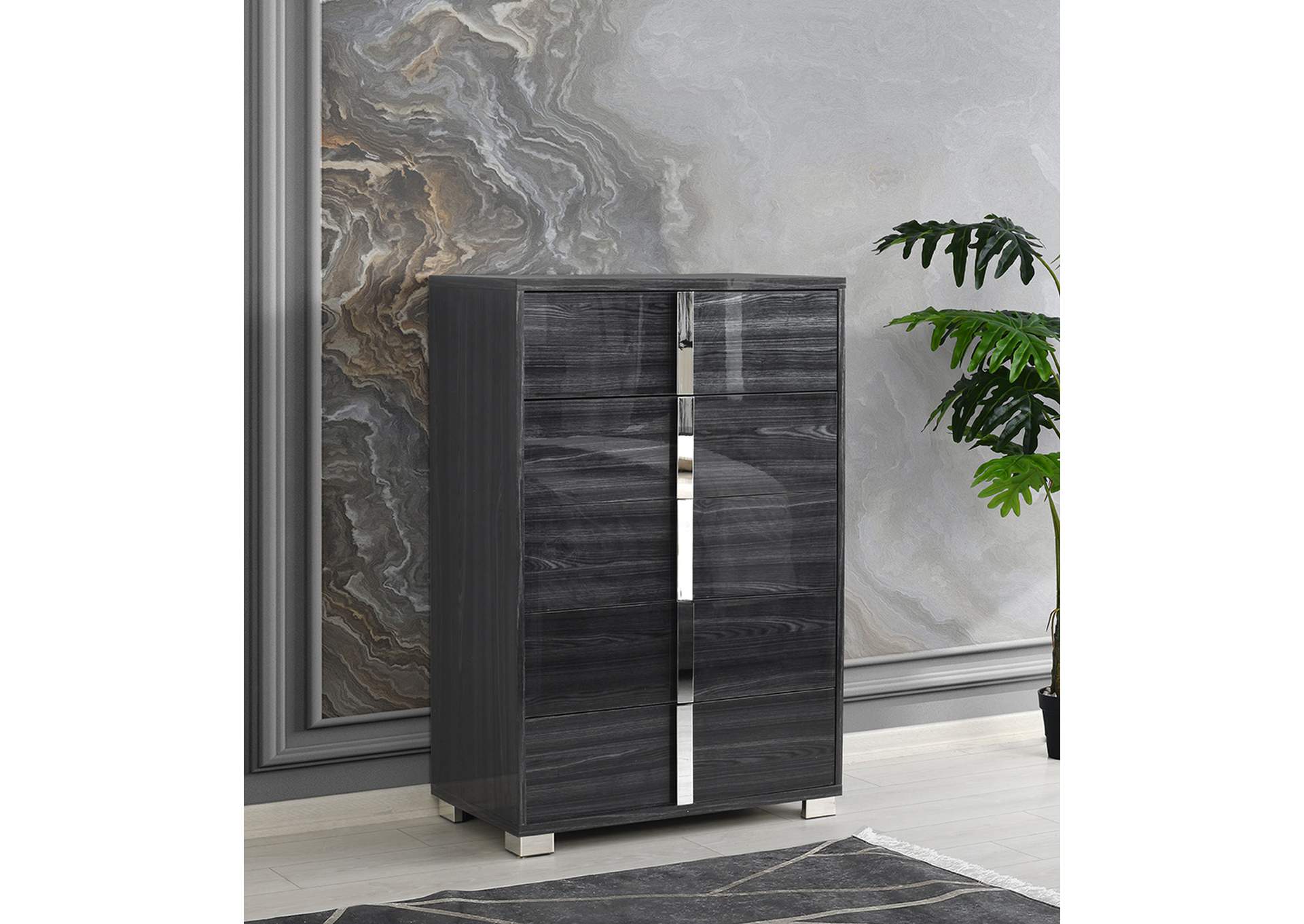 Giulia  Nightstand Right Facing In Glossy Gray,J&M Furniture