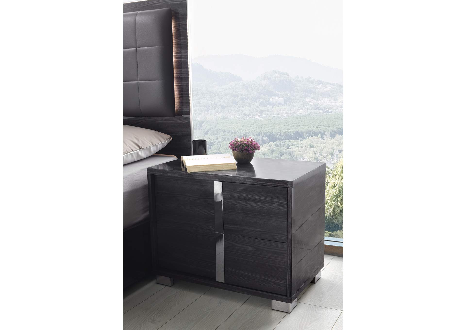 Giulia  Nightstand Right Facing In Glossy Gray,J&M Furniture