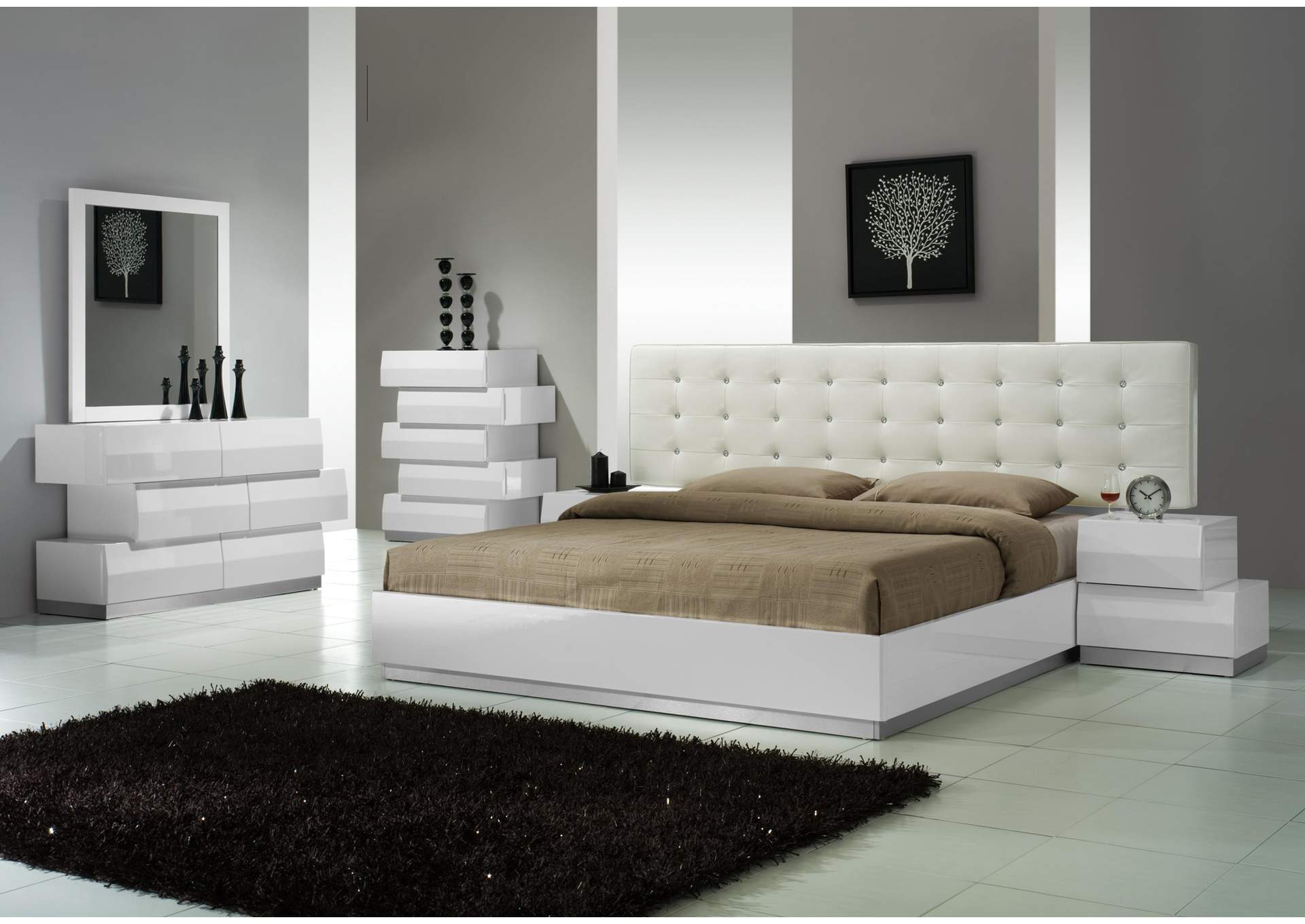 Milan King Size Bed In White,J&M Furniture