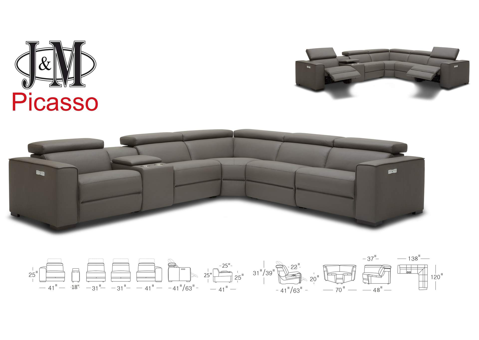 Picasso Motion Sectional In Dark Grey,J&M Furniture