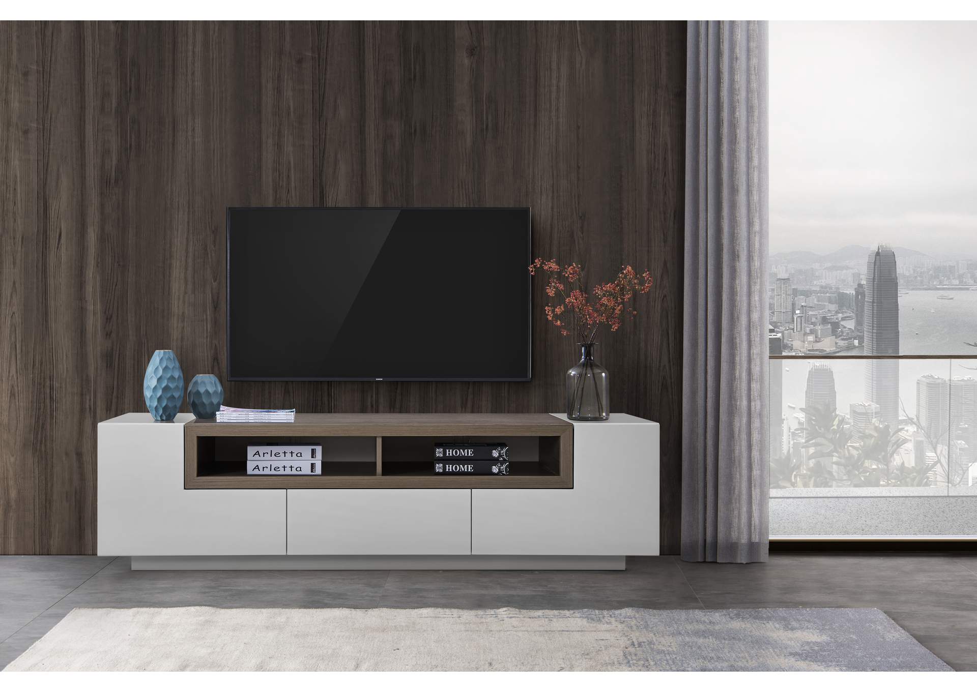W Tv002 White Gloss - Grey Veneer,J&M Furniture