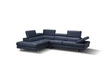 A761 Italian Leather Sectional Blue In Left Hand Facing