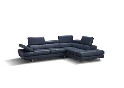 A761 Italian Leather Sectional Blue In Right Hand Facing