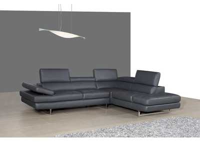 A761 Italian Leather Sectional Slate Grey In Right Hand Facing